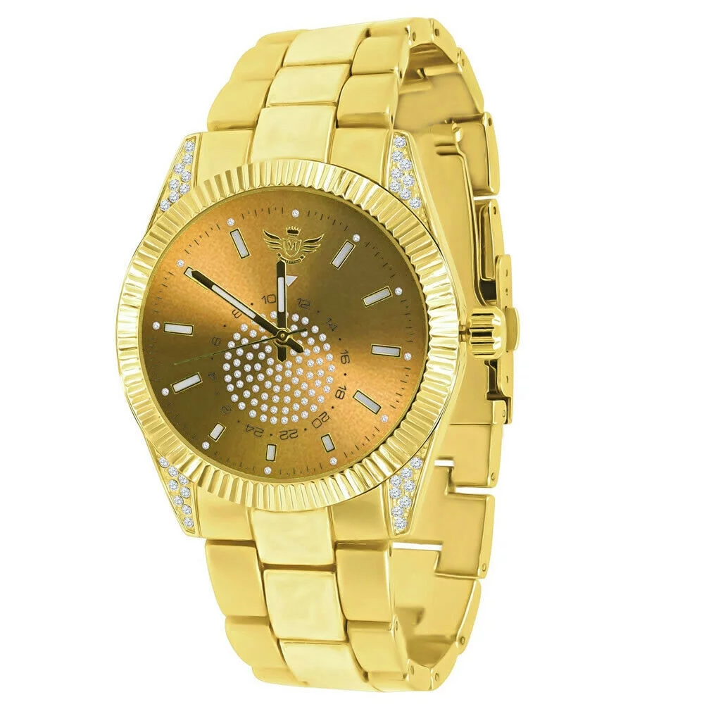 Men's 18K Brown Dial Gold Over Simulated Diamond Solid Steel Back Presidential Watch 40mm