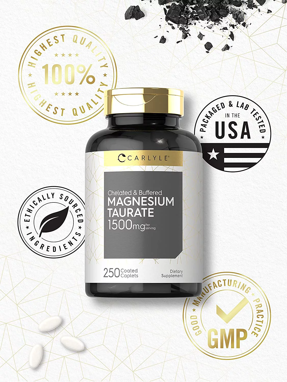 Magnesium Taurate 1500mg | 250 Caplets | by Carlyle