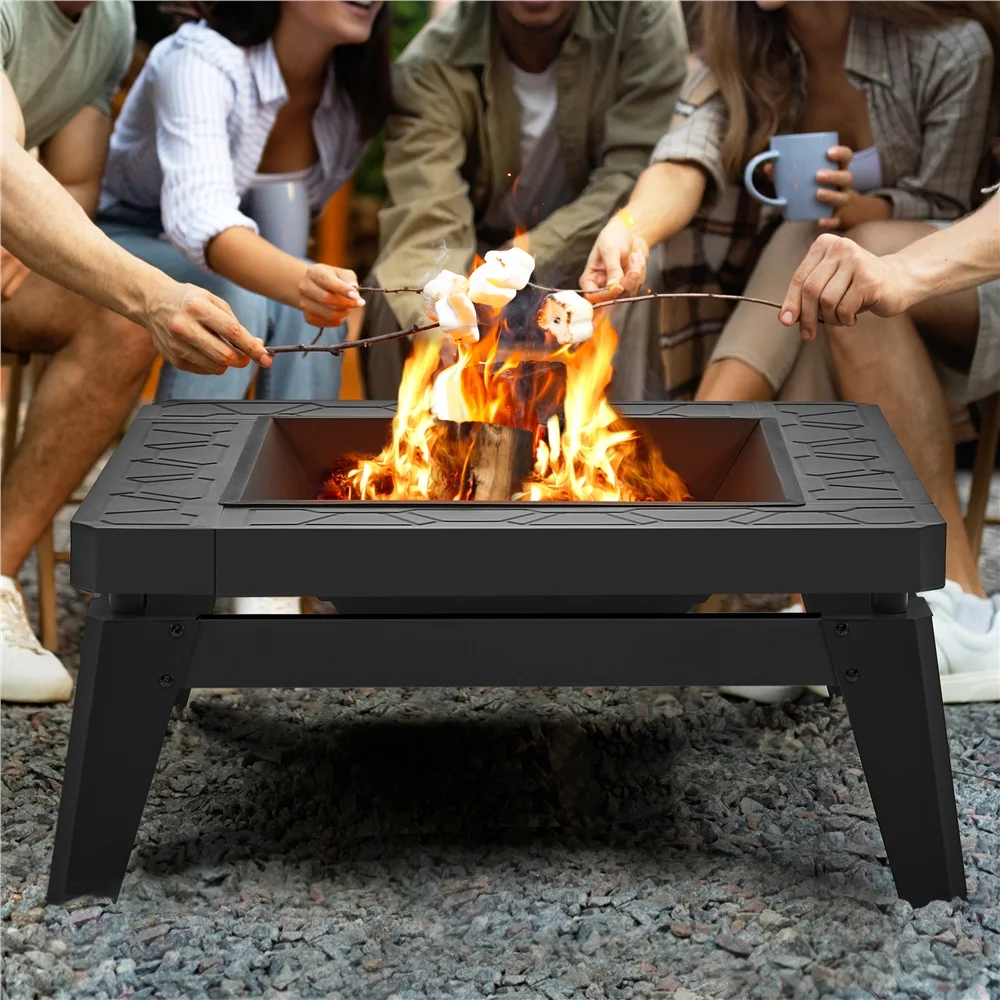 Topeakmart 32″ Patio Square Fire Pit with Rain Cover & Poker, Black