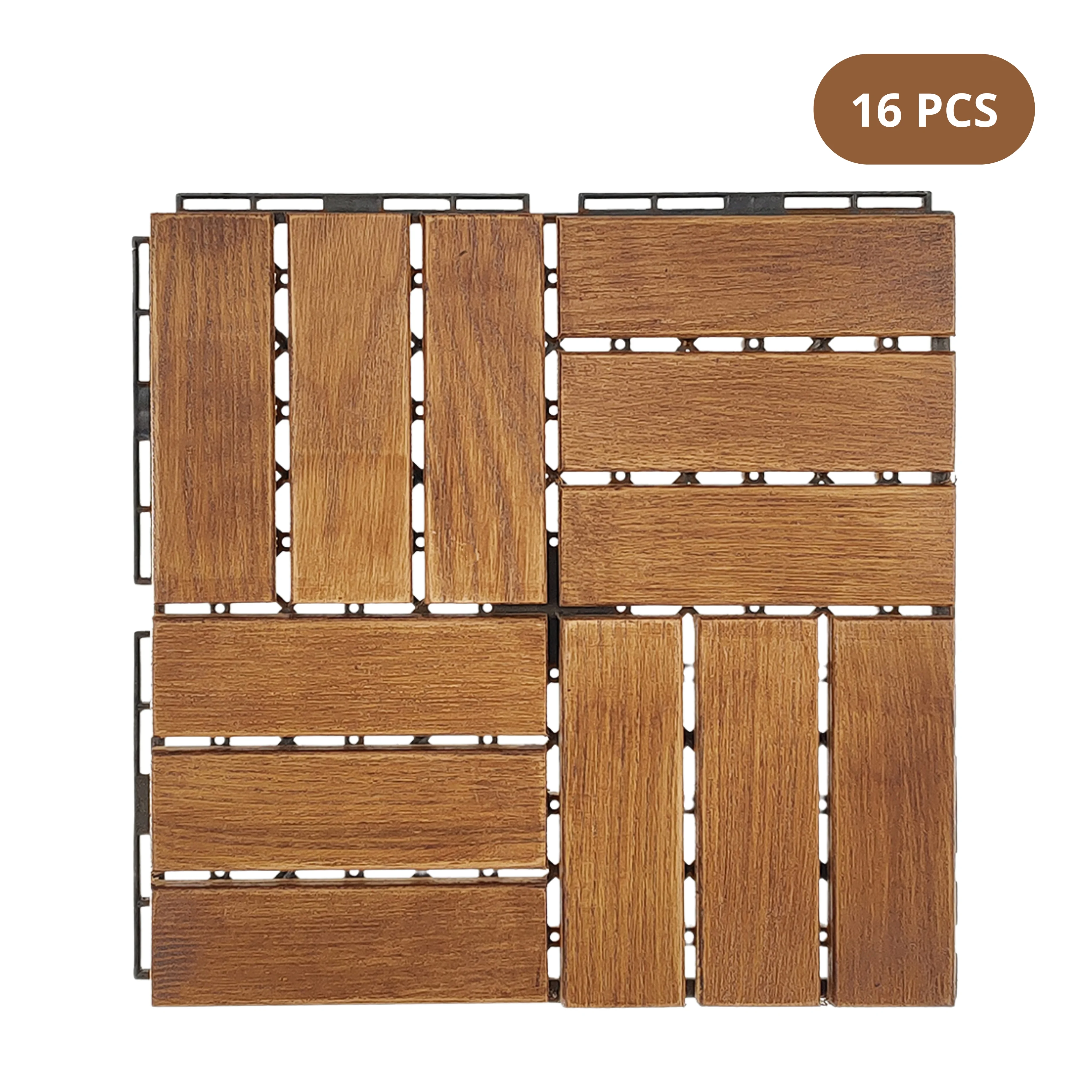 Ozarke DIY Wood Deck Tiles, 12 x 12 inches Waterproof Interlocking Wood Tiles, 16 Tiles (16Sq.Ft) - Natural Color