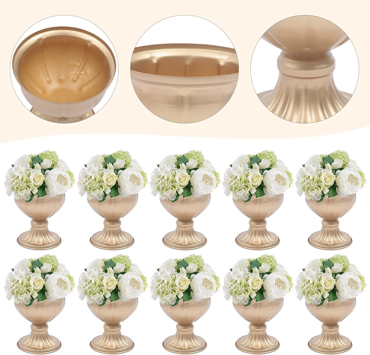 10 Pcs Gold Flowers Vases, Metal Compote Vase, Wedding Table Centerpiece Decoration, Flower Stand for Reception, Mini Sized Plant Pots for Birthday, Ceremony, Christmas Events