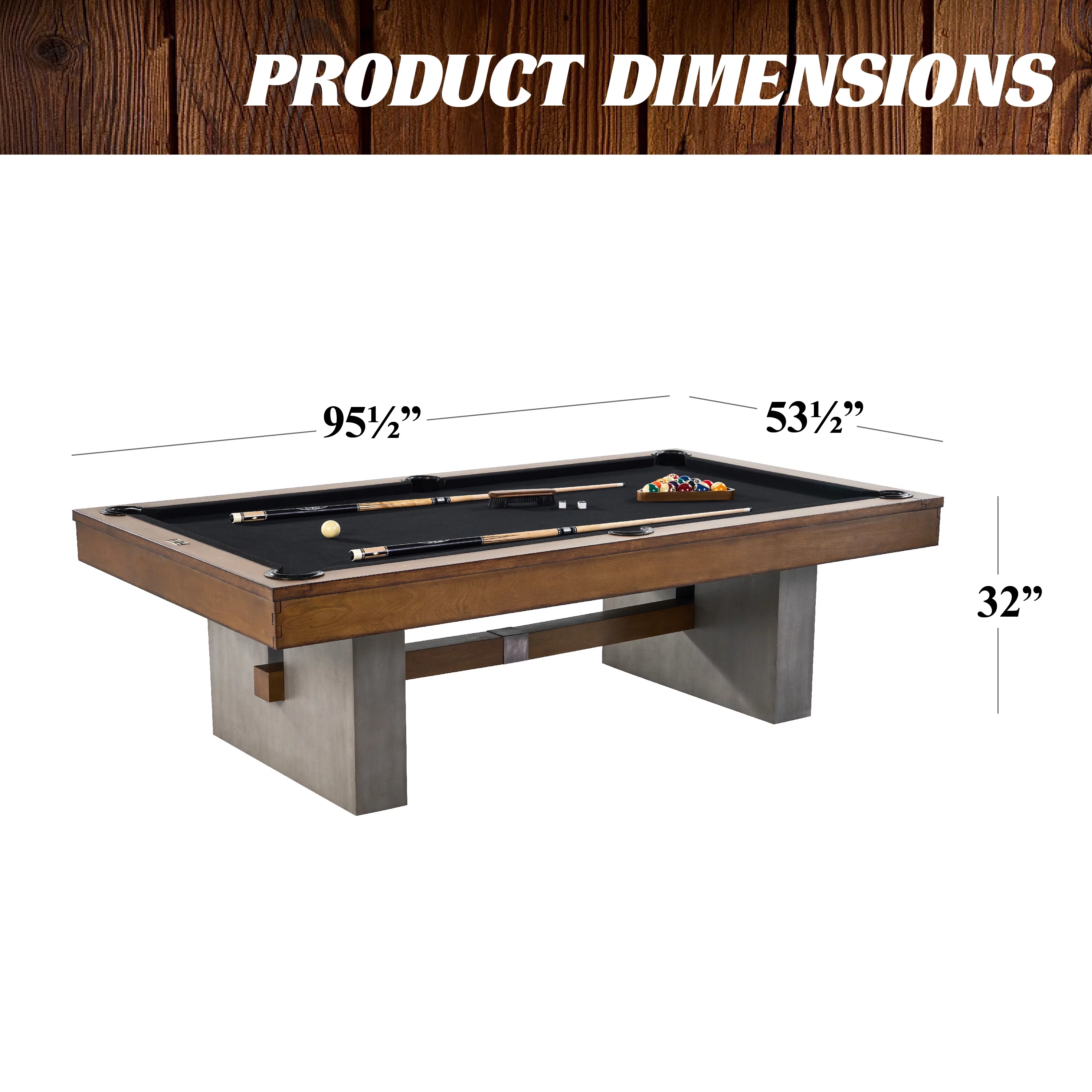 Barrington Billiards 8' Urban Slate-Tech Drop Pocket Table With Pool Ball and Cue Stick Set