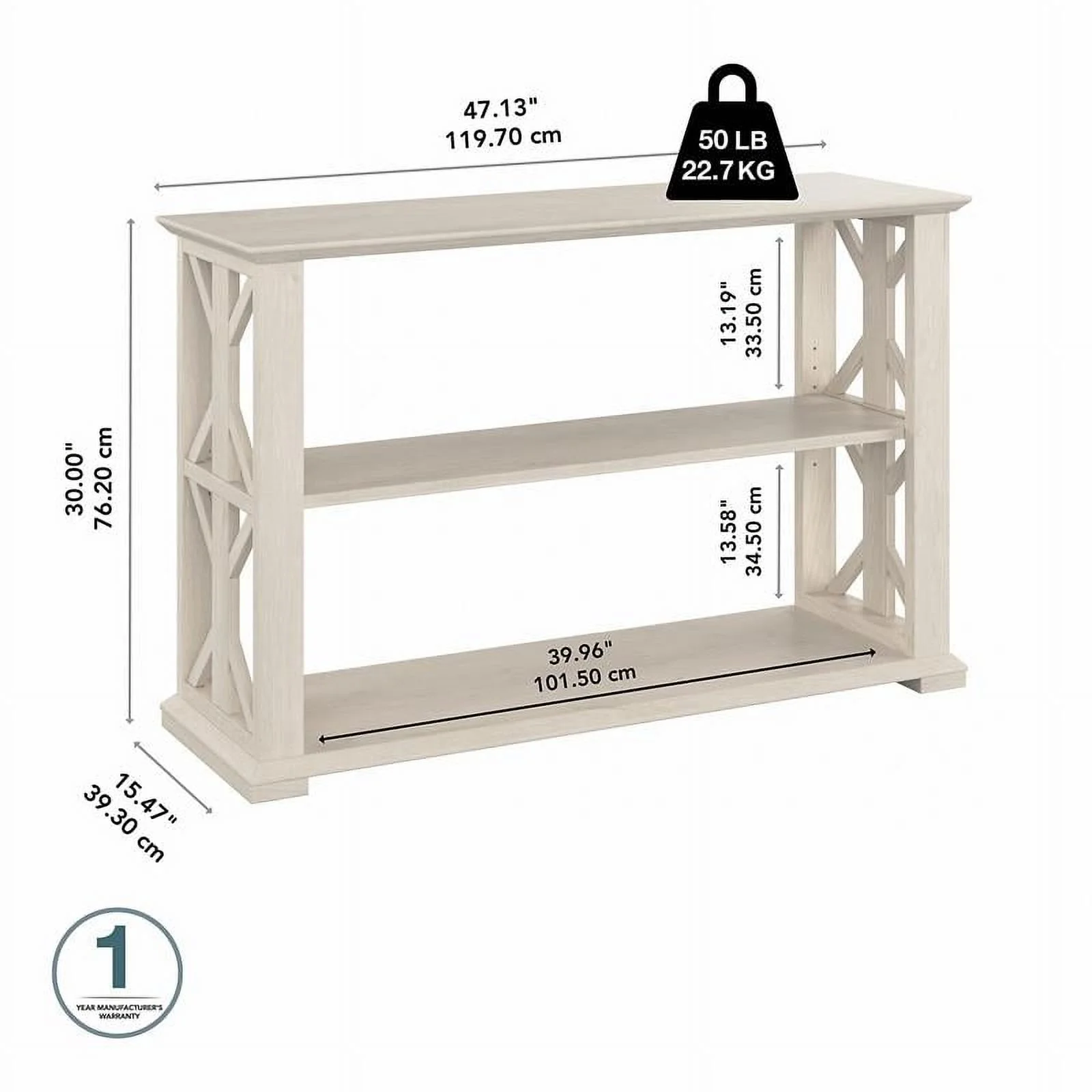 Pemberly Row Console Table with Shelves in Linen White Oak - Engineered Wood