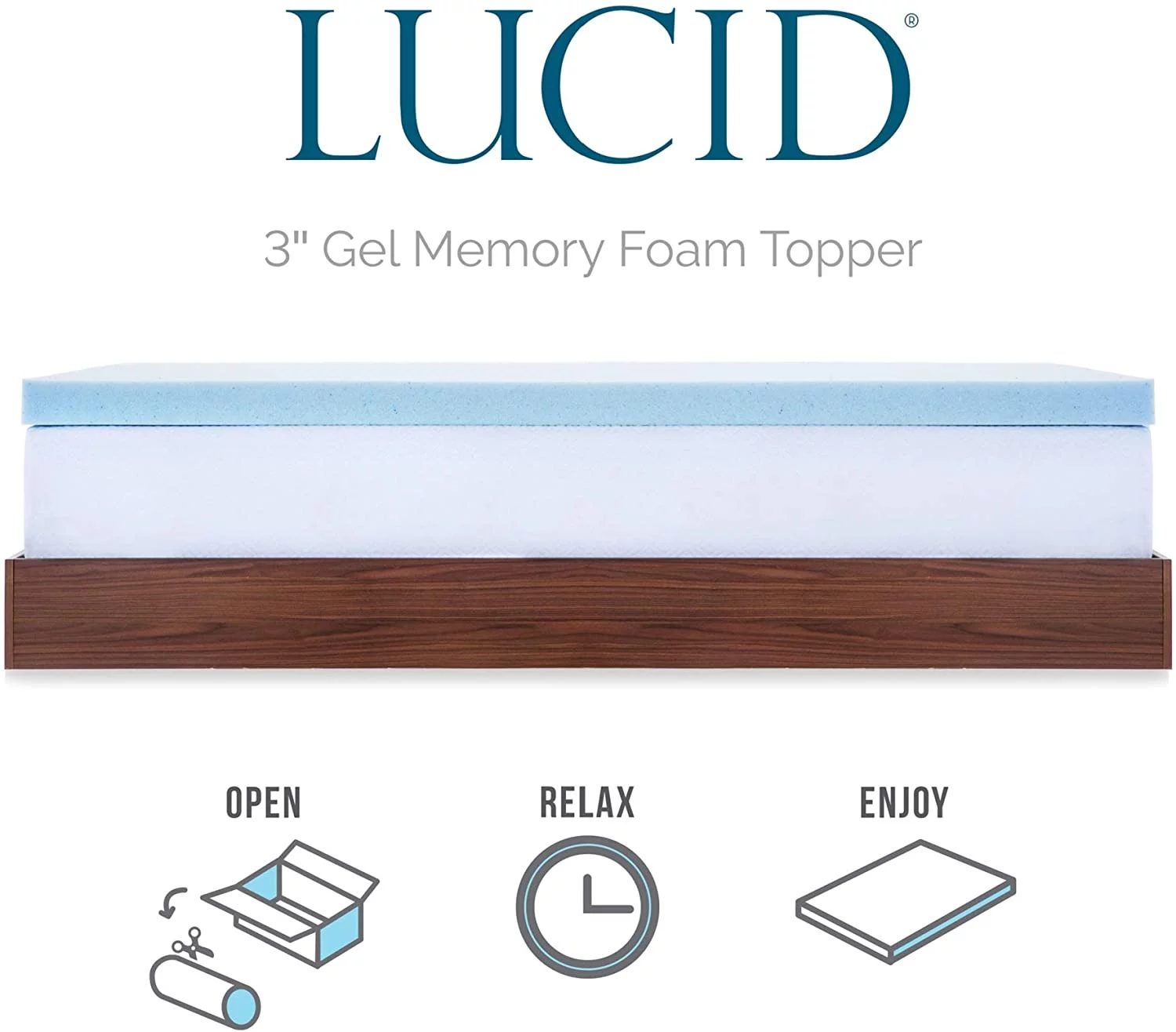 LUCID 3-inch Ventilated Gel Memory Foam Mattress Topper - California King