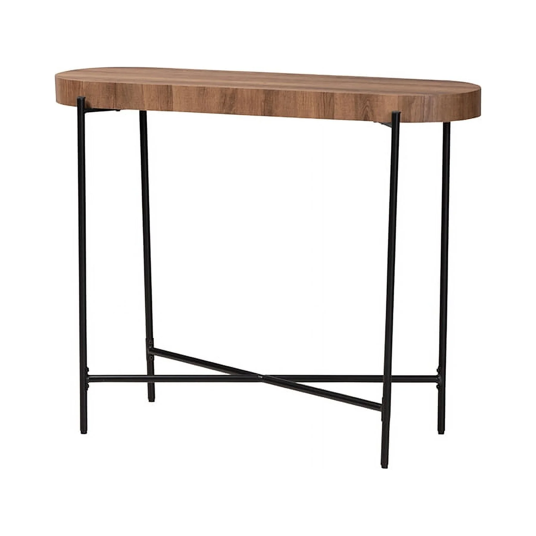 Baxton Studio Savion Modern Industrial Walnut Brown Finished Wood and Black Metal Console Table