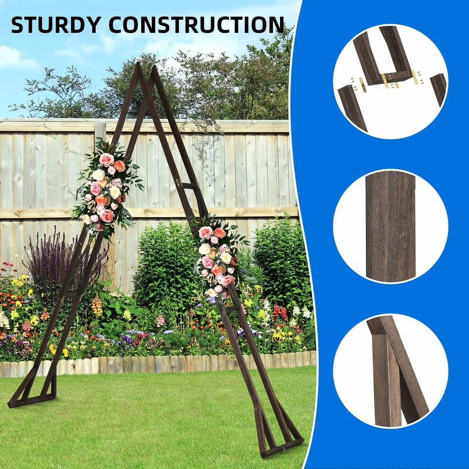 DWVO 9.1ft Wooden Wedding Arches, Solid Wood Wedding Party Decoration Arched with Flower, Brown