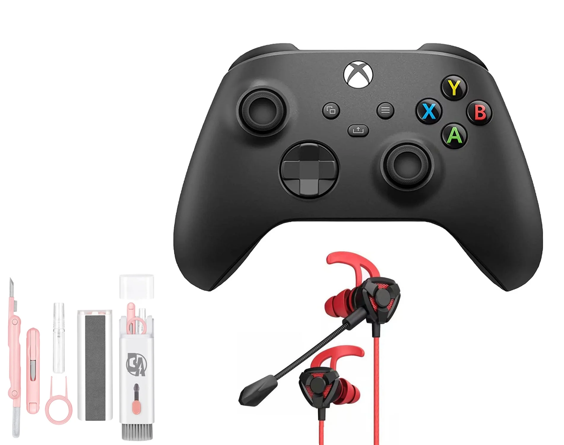 Microsoft Xbox Wireless Carbon Black Controller for Xbox Console + Wired Earbuds With Cleaning Kit BOLT AXTION Bundle Like New