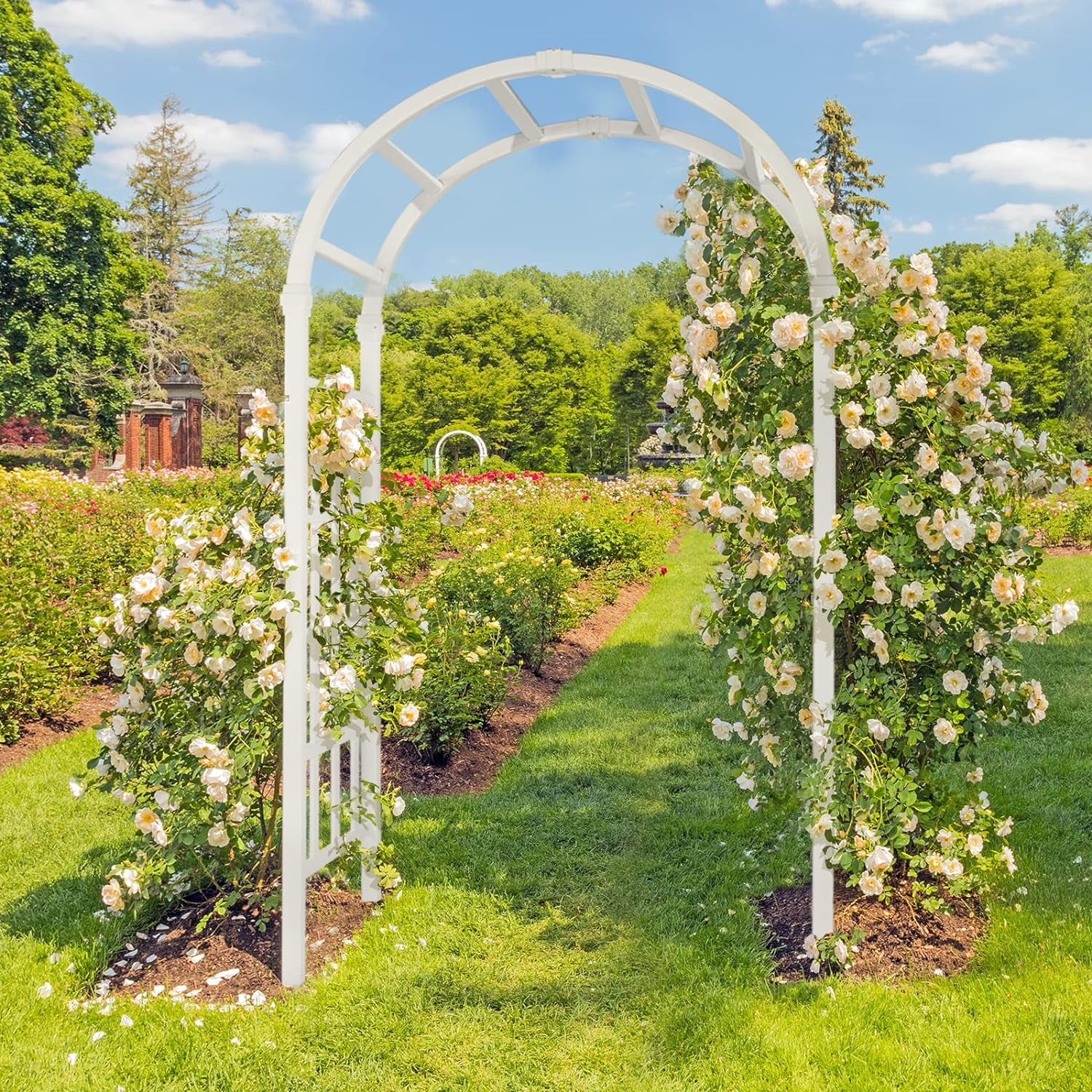 Vinyl Garden Arbor, PVC Wedding Arch for Ceremony Party, Garden Trellis for Climbing Plants Outdoor, Arch Backdrop Stand for Garden, Backyard, Lawn (White)