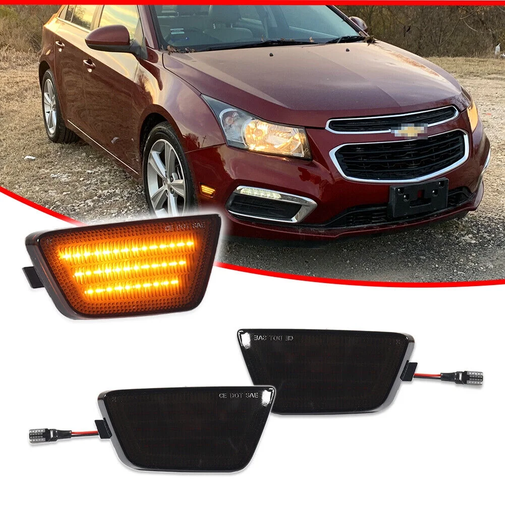 GTINTHEBOX For 2011-2015 Chevy Cruze Smoked Lens Amber LED Front Bumper Side Marker Lights
