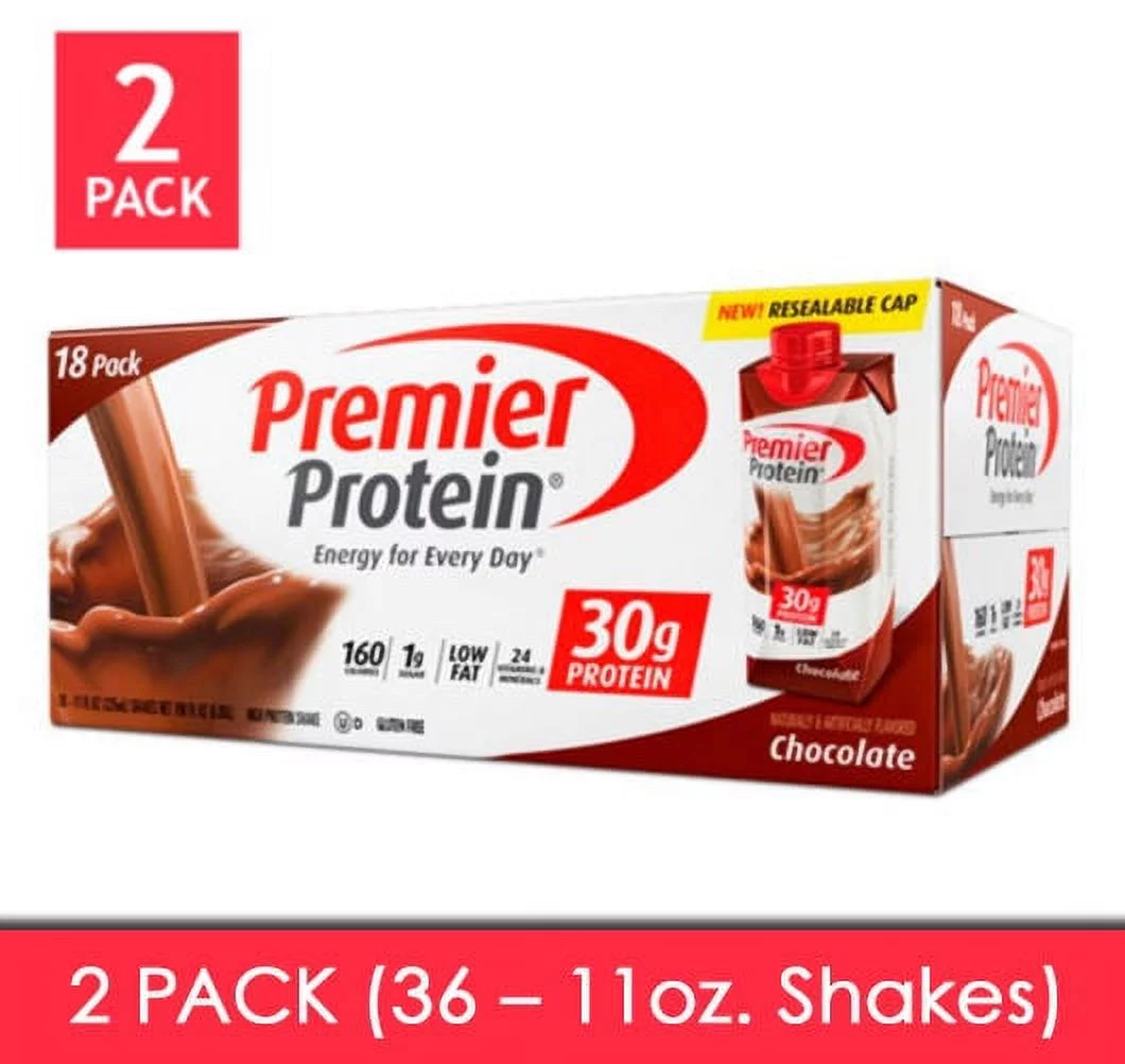 PREMIER PROTEIN CHOCOLATE SHAKES 2-18PKS (36-11oz SHAKES) NEW IN BOX!!!