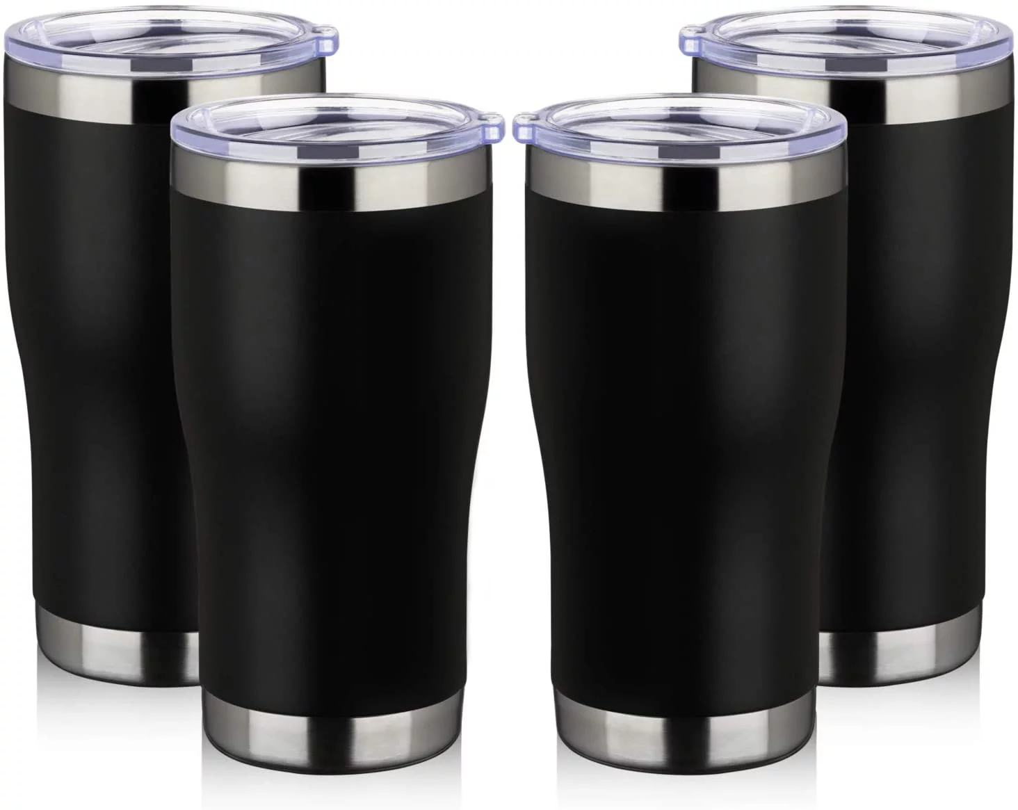 MEWAY 20oz Stainless Steel Tumblers 4 Pack Bulk,Vacuum Insulated Coffee Cup with Lid,Double Wall Powder Coated Travel Mug Gift,Thermal Cups Keep Drinks Cold & Hot(Black,Set of 4)