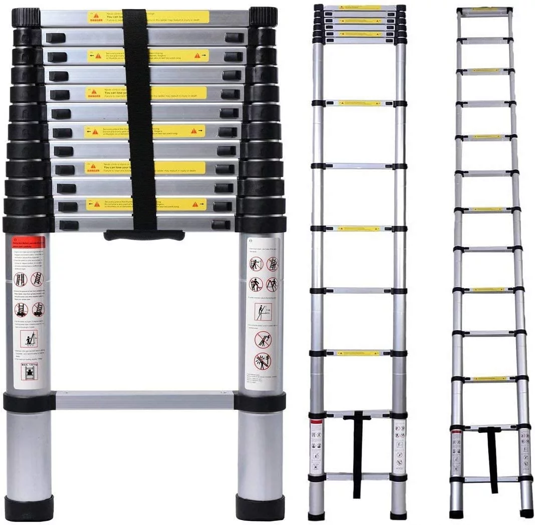 Jiahe 16.5fT/5M Aluminum Telescoping Extension Ladder Portable Multi-Purpose Portable Extension Ladder for Indoors Outdoors with Capacity of 330LB, Gray