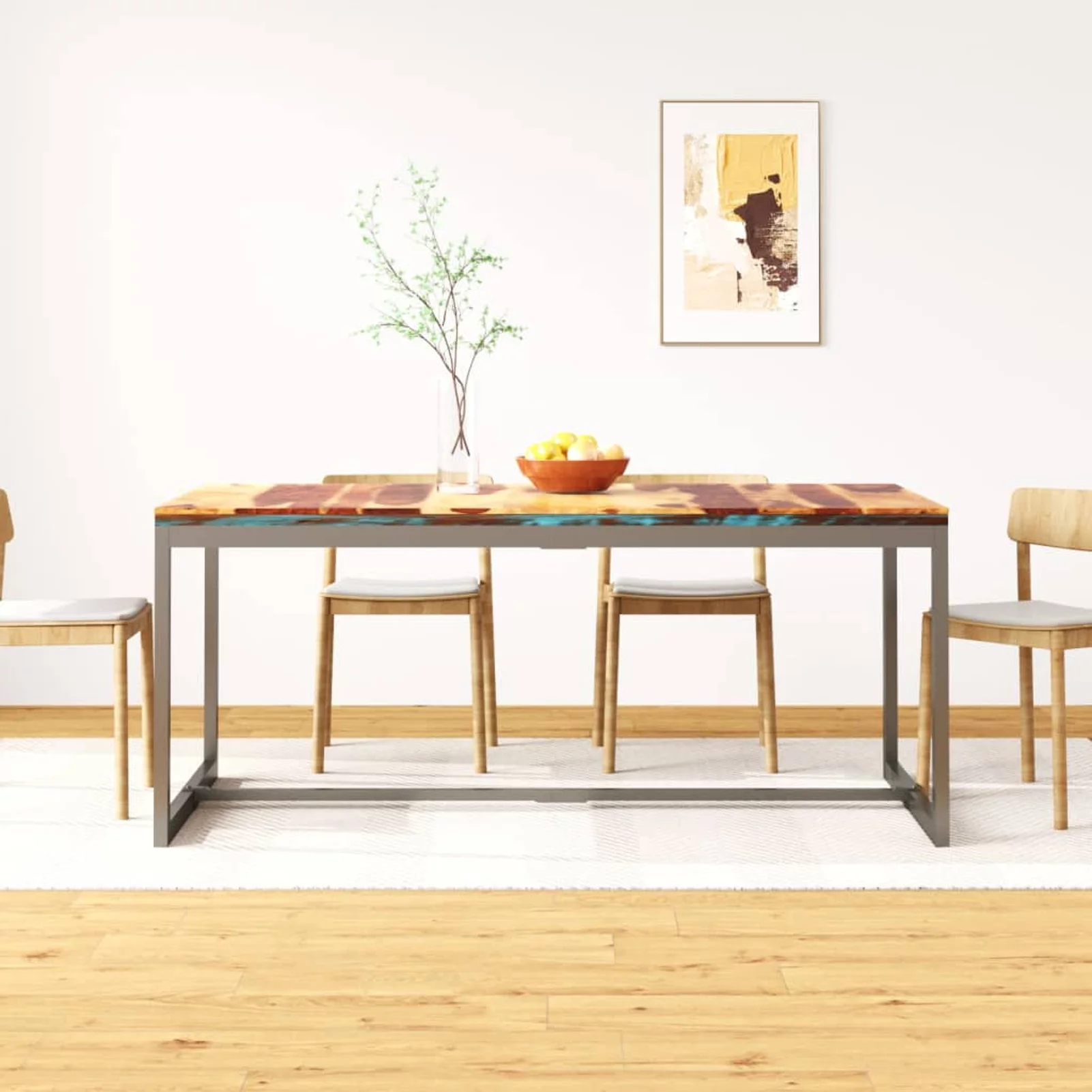 moobody Dining Table Sheesham Wood Tabletop Dinner Table Powder-Coated Steel Base and Legs for Kitchen, Dining Room, Home Furniture 70.9 x 35.4 x 30 Inches (L x W x H)