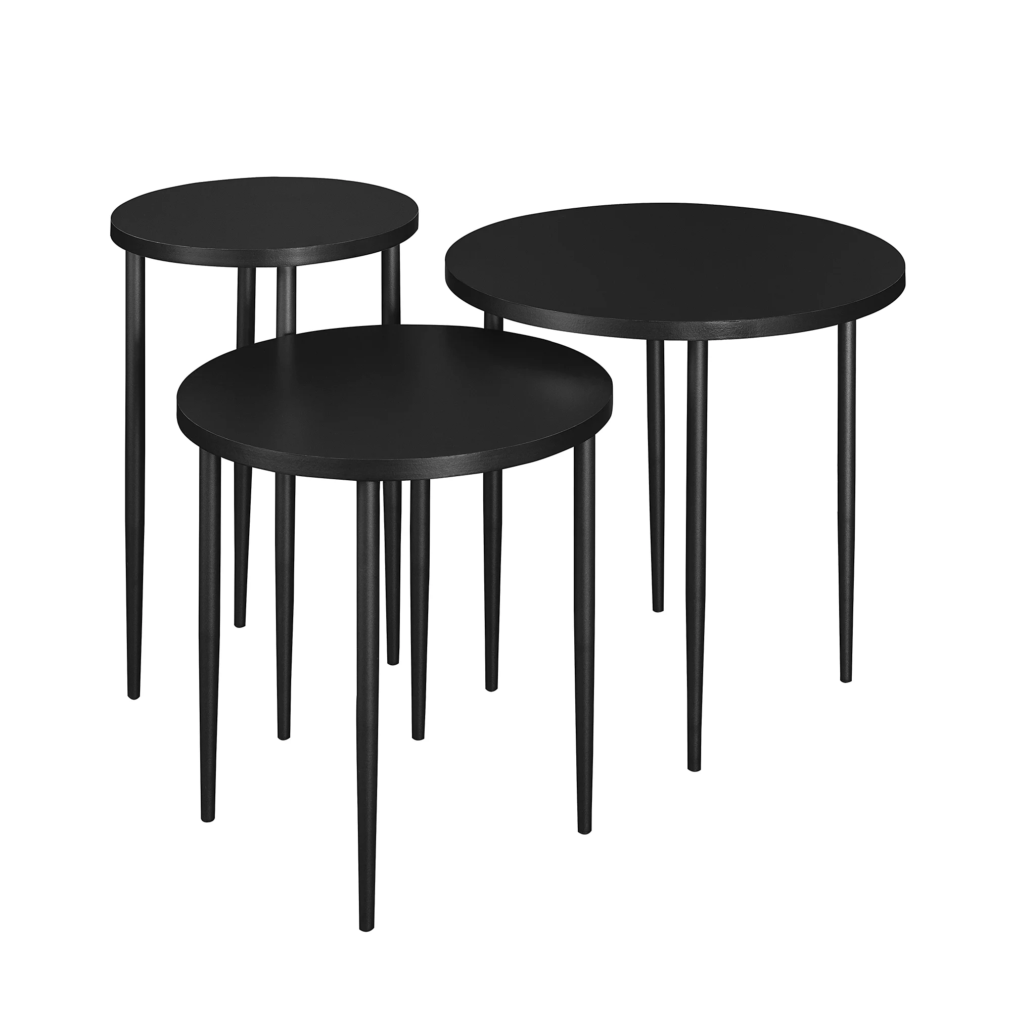 Walker Edison Modern Round Nesting Coffee Tables, Set of 3, Solid Black