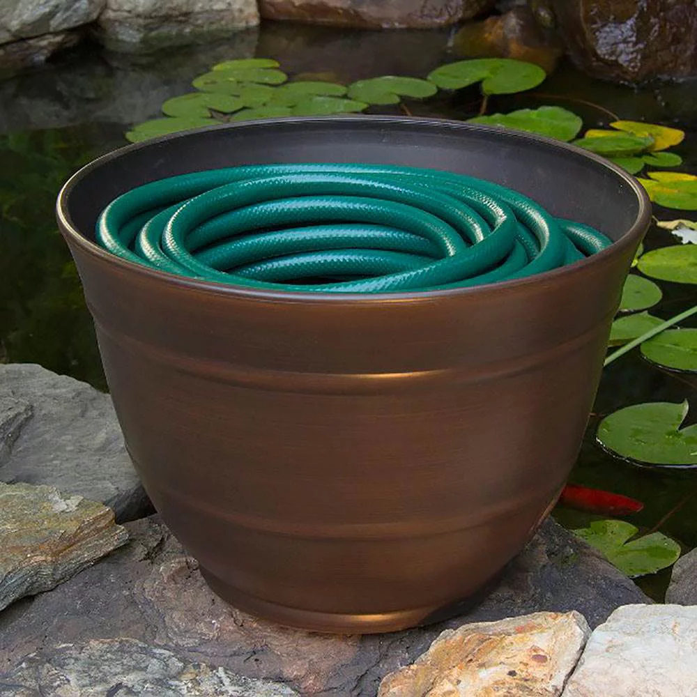 Liberty Garden LBG1924 Banded High Density Resin Hose Holder Pot, Bronze