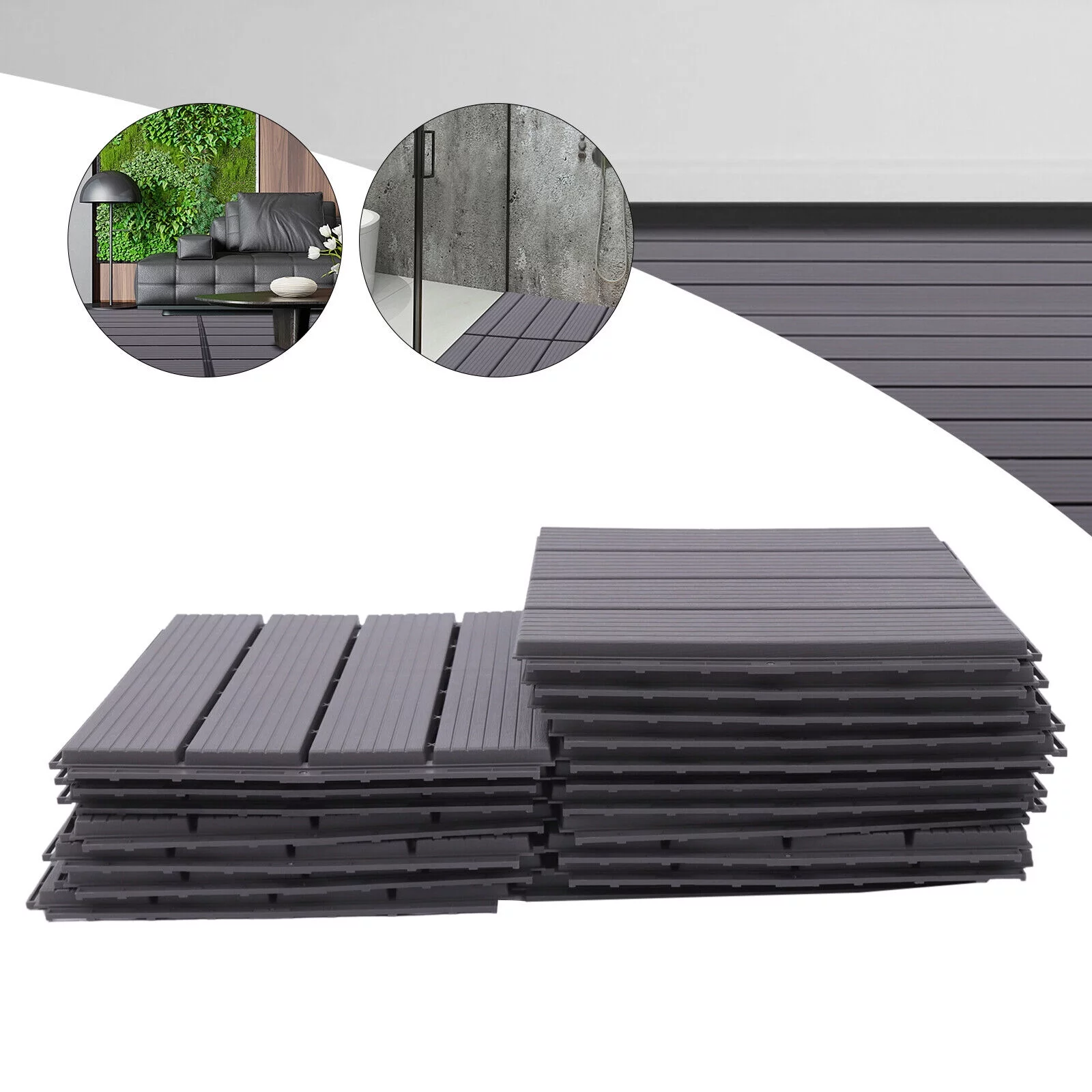 Fichiouy 22pcs Interlocking Decking Tiles Wood Plastic Composite Patio Deck Tile Indoor 12”x12”