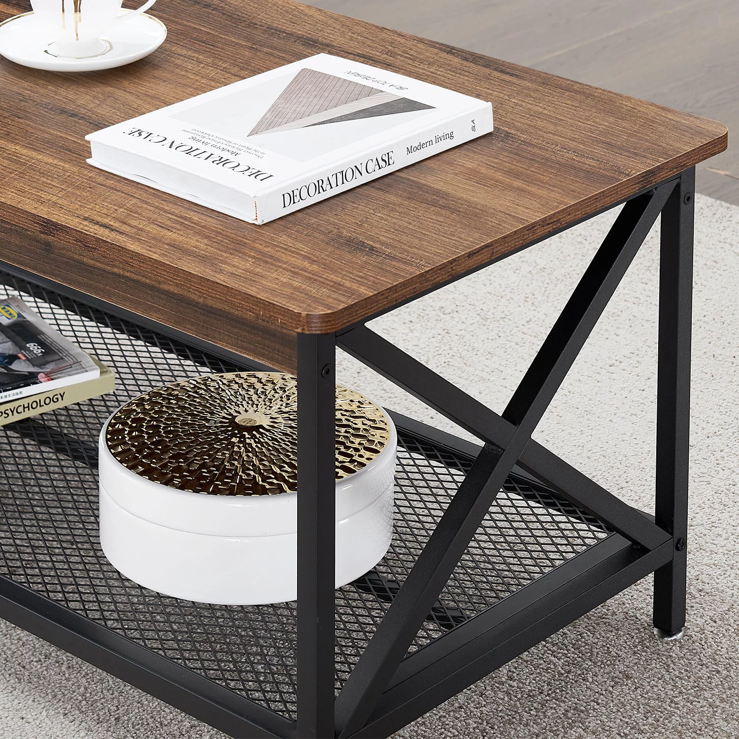 VECELO 3-Piece Occasional Table Set with Coffee Table + 2 End Tables, Brown