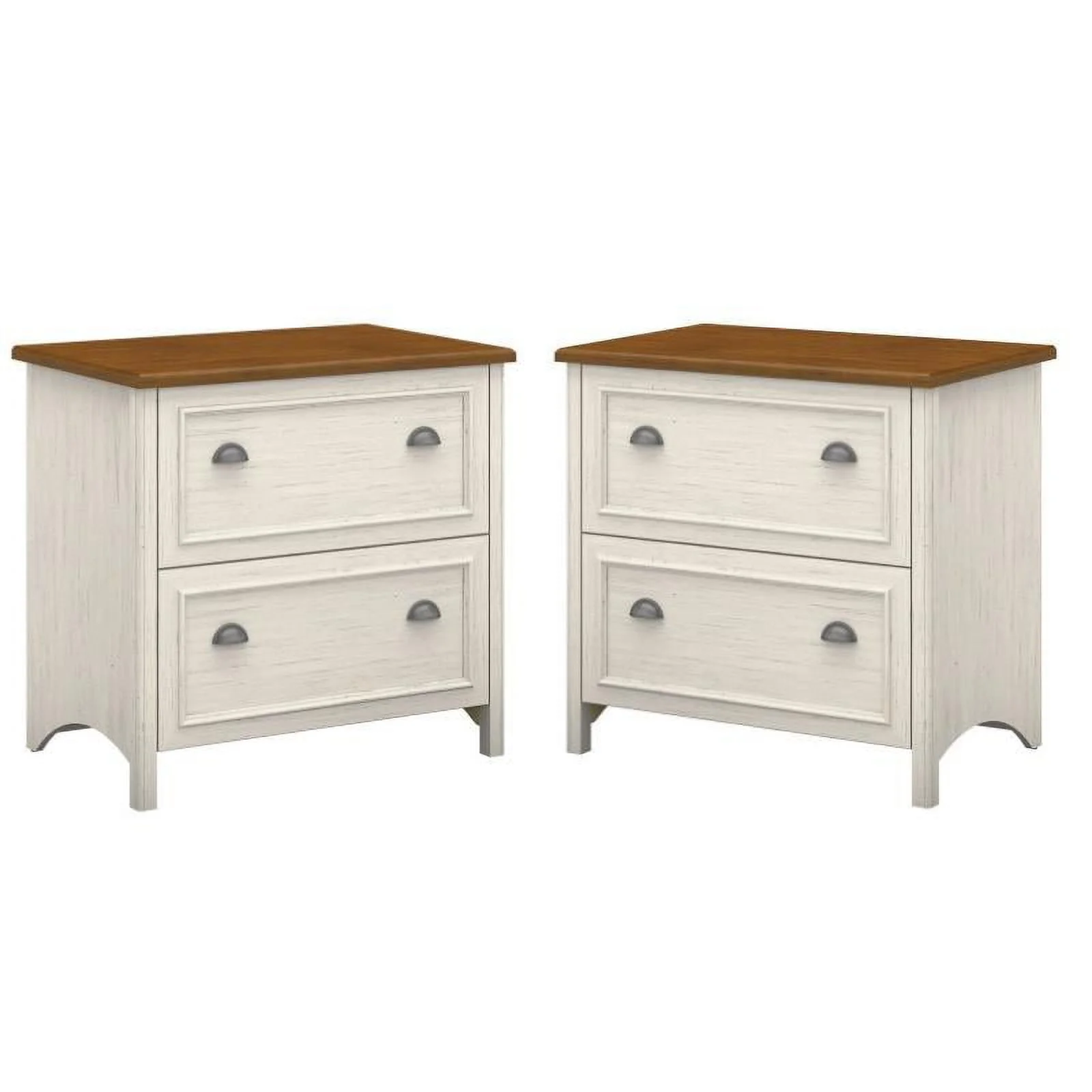 Home Square 2 Drawer Wood Filing Cabinet Set in Antique White (Set of 2)