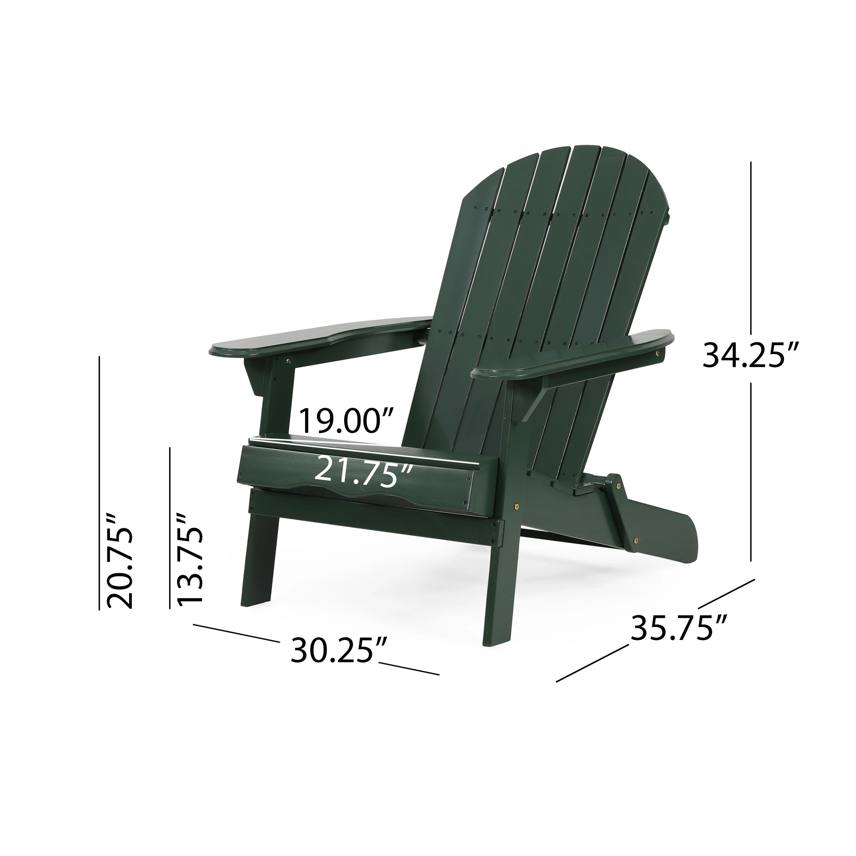 Royard Oaktree Folding Adirondack Chair, Weather Resistant Patio Chair, Wooden Fire Pit Chair for Lawn Outdoor Garden Porch Backyard Deck, Dark Green