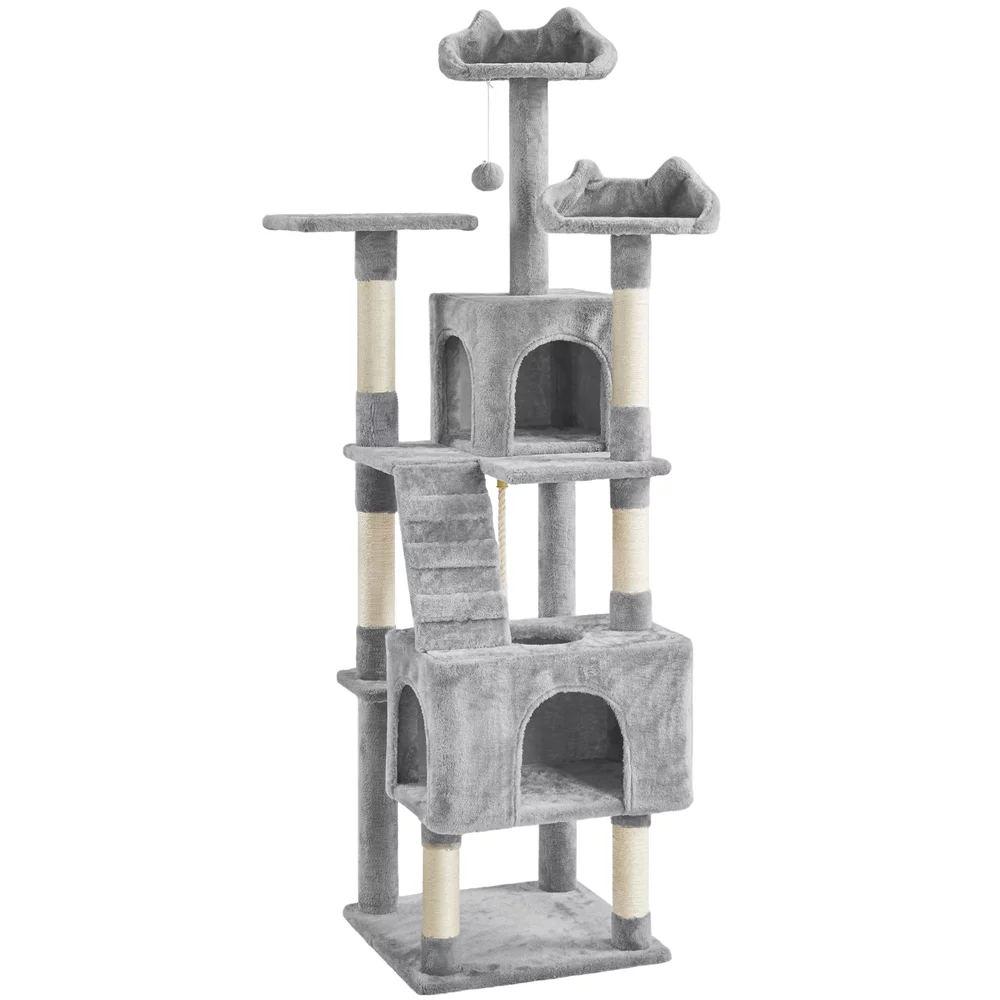 Topeakmart 72″ Height Cat Tree with 2 Cozy Condos for Small/Medium Cats, Light Gray