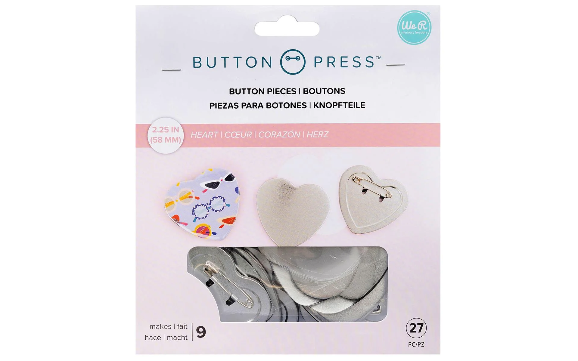 We R Memory Keepers Button Press Refill Pack Kit-Heart - Makes 9 Pins