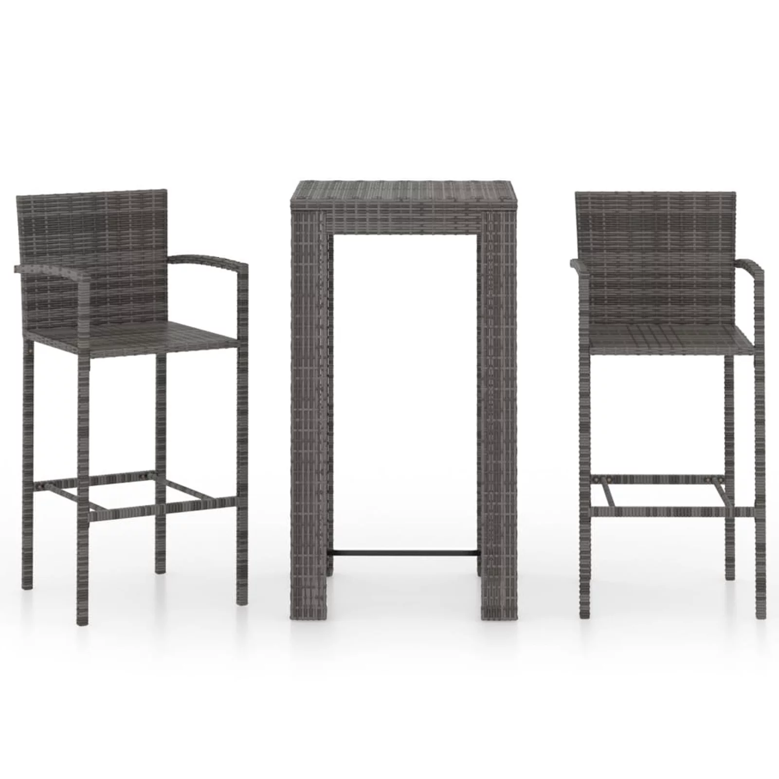Anself 3 Piece Patio Bar Set with Armrest Poly Rattan Gray