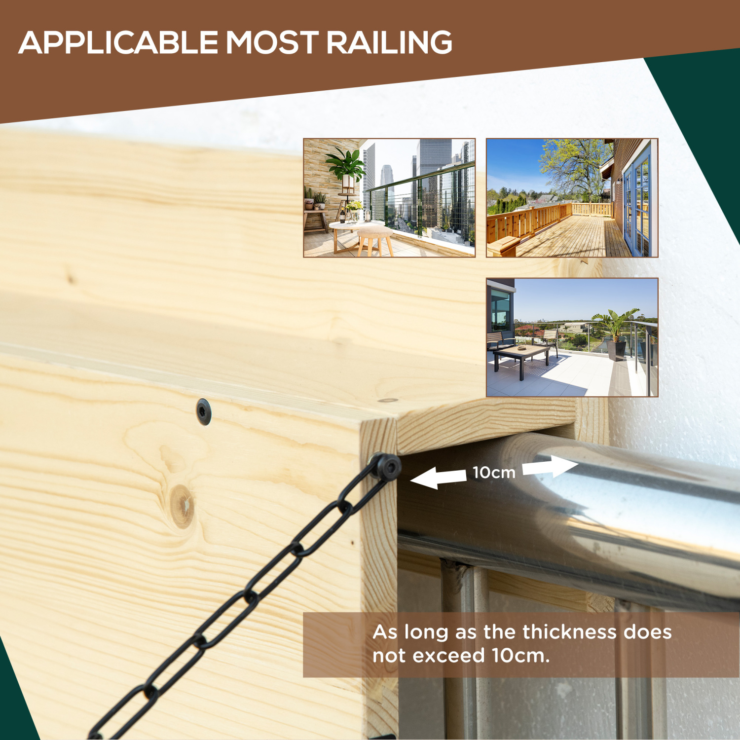 JHOOTUUO Hanging Balcony   Spruce Wood Foldable Railing   Serving  & Desk  Fits up to 3.9 Inches  Natural