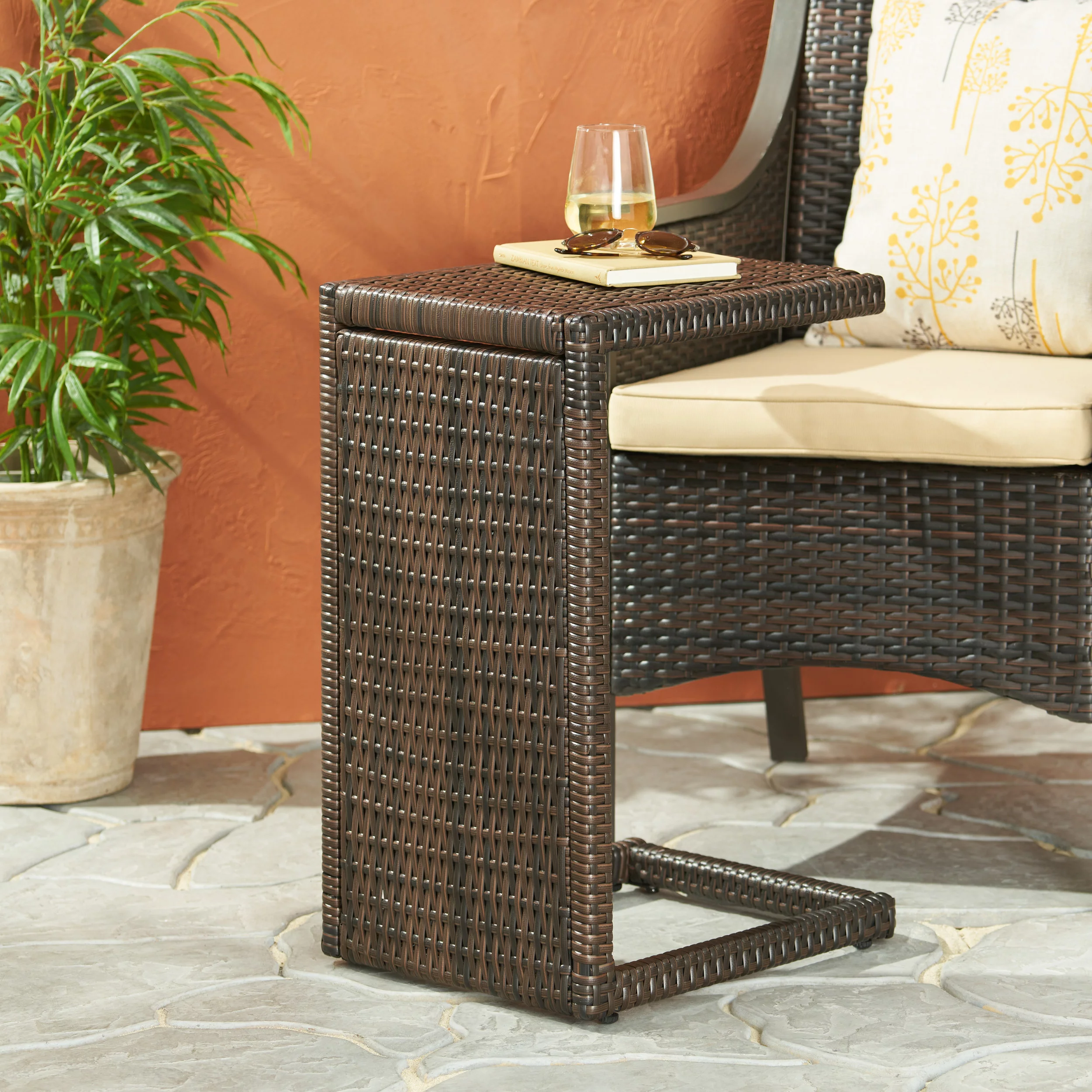 Padilla Outdoor Wicker Accent Table, Multibrown