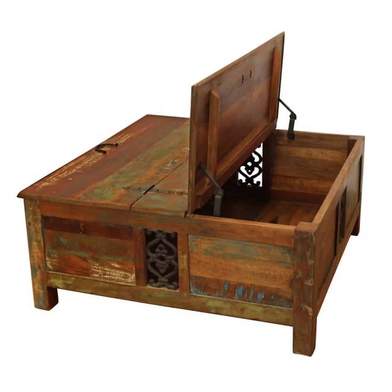 HomeRoots 488844 18 x 40 x 40 in. Rustic Brown Reclaimed Wood Square Lift Top Coffee Table