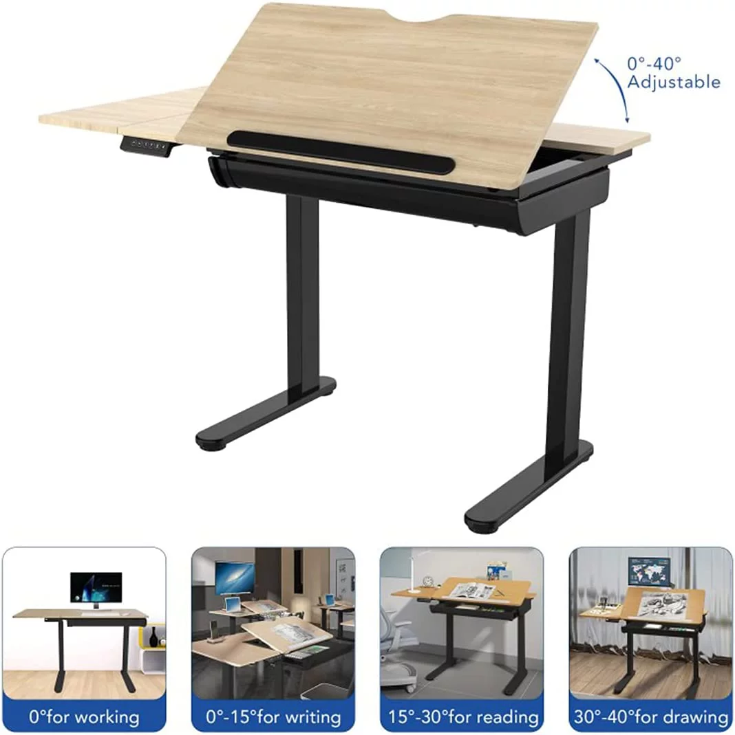Comhar Adjustable Drafting Table, Electric Standing Desk with Storage Drawers for Writing Drawing Crafting Working, 47.2
