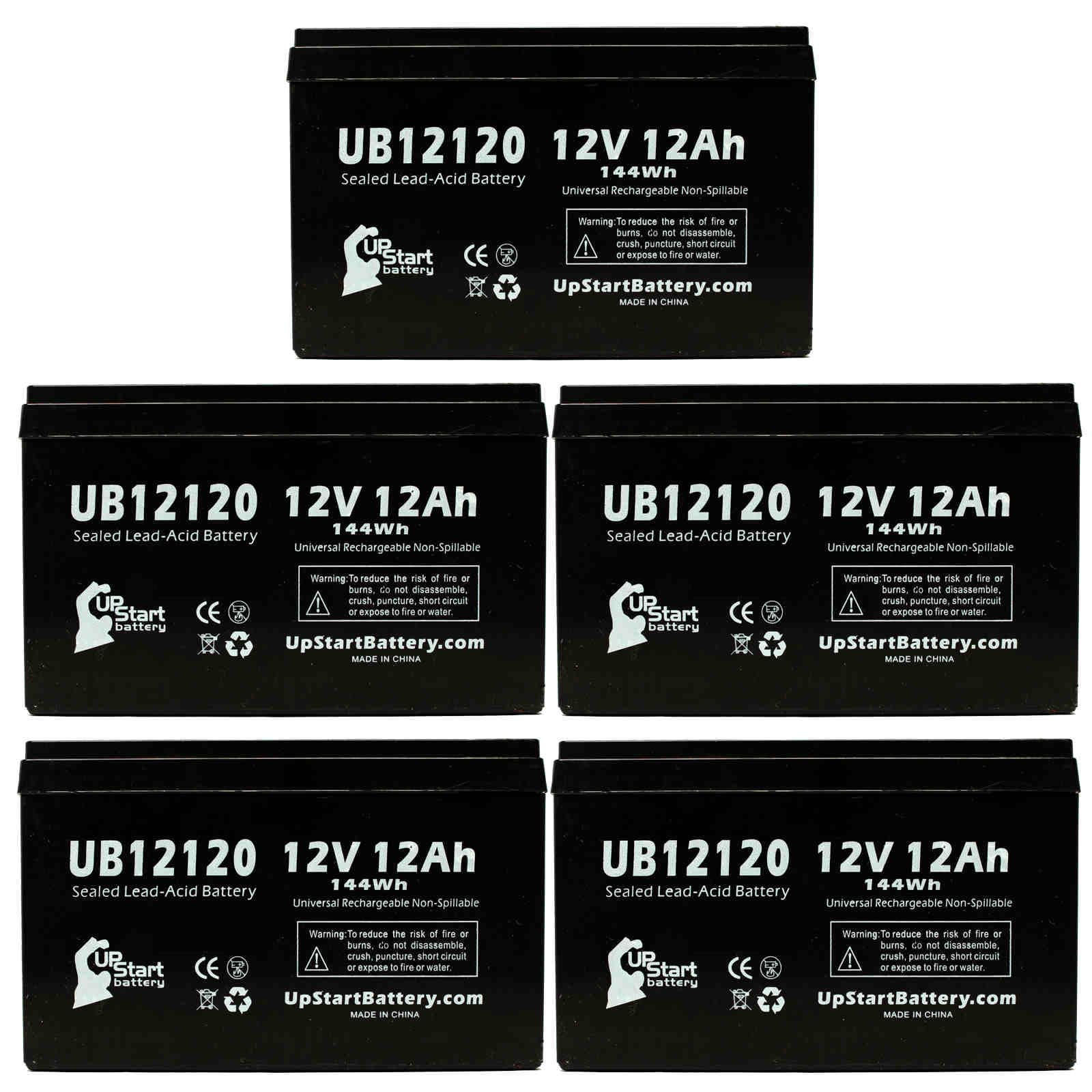 5x Pack - Compatible E-Scooter 24 Volt 250 Watt Battery - Replacement UB12120 Universal Sealed Lead Acid Battery (12V, 12Ah, 12000mAh, F1 Terminal, AGM, SLA) - Includes 10 F1 to F2 Terminal Adapters