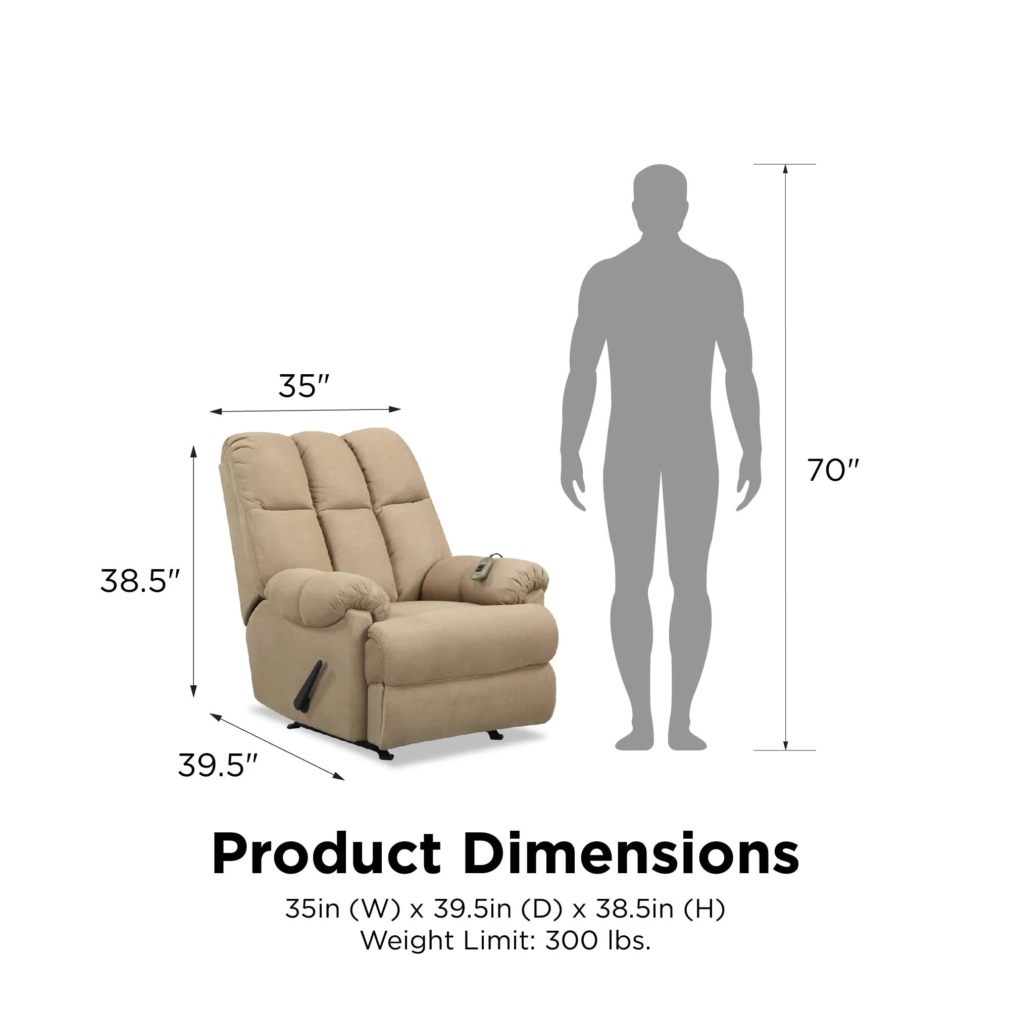 Elm & Oak Padded Massage Rocker Recliner, Tan