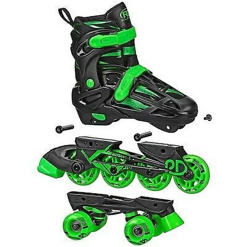 Green Wire Kids' Inline-Quad Combo Skates - Black/Green (3-6)