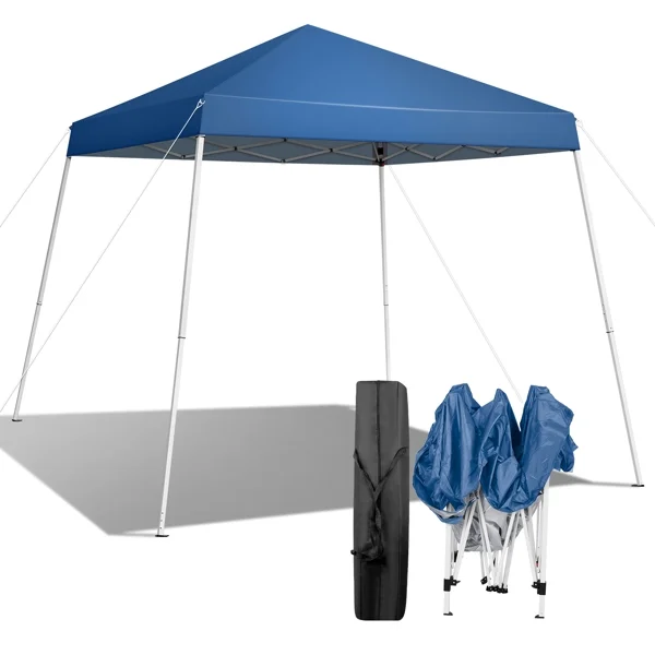 SYTHERS Canopy Tent, 2.4 x 2.4m Pop Up Camping Tent, Portable Waterproof Instant Folding Tent Slant Legs with Carrying Bag, Outdoor Tent for Patio Deck Garden and Beach, Blue