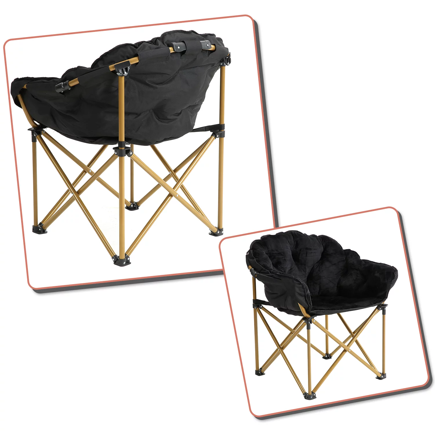 Lightweight and Foldable Faux Fur Saucer Chair with Steel Frame, Black