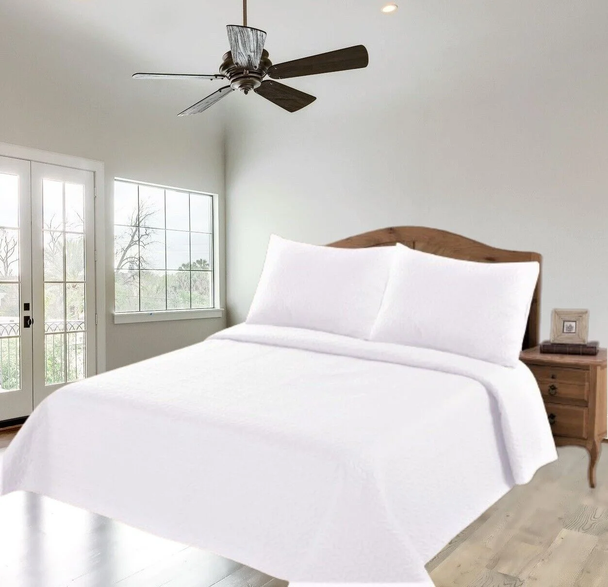 WHITE QUEEN MIDWEST MODERN 1900 COUNT MICROFIBER SOFT TOUCH  LANCASTER CLOSEOUT QUILT BEDDING BEDSPREAD COVERLET PILLOW CASES SET