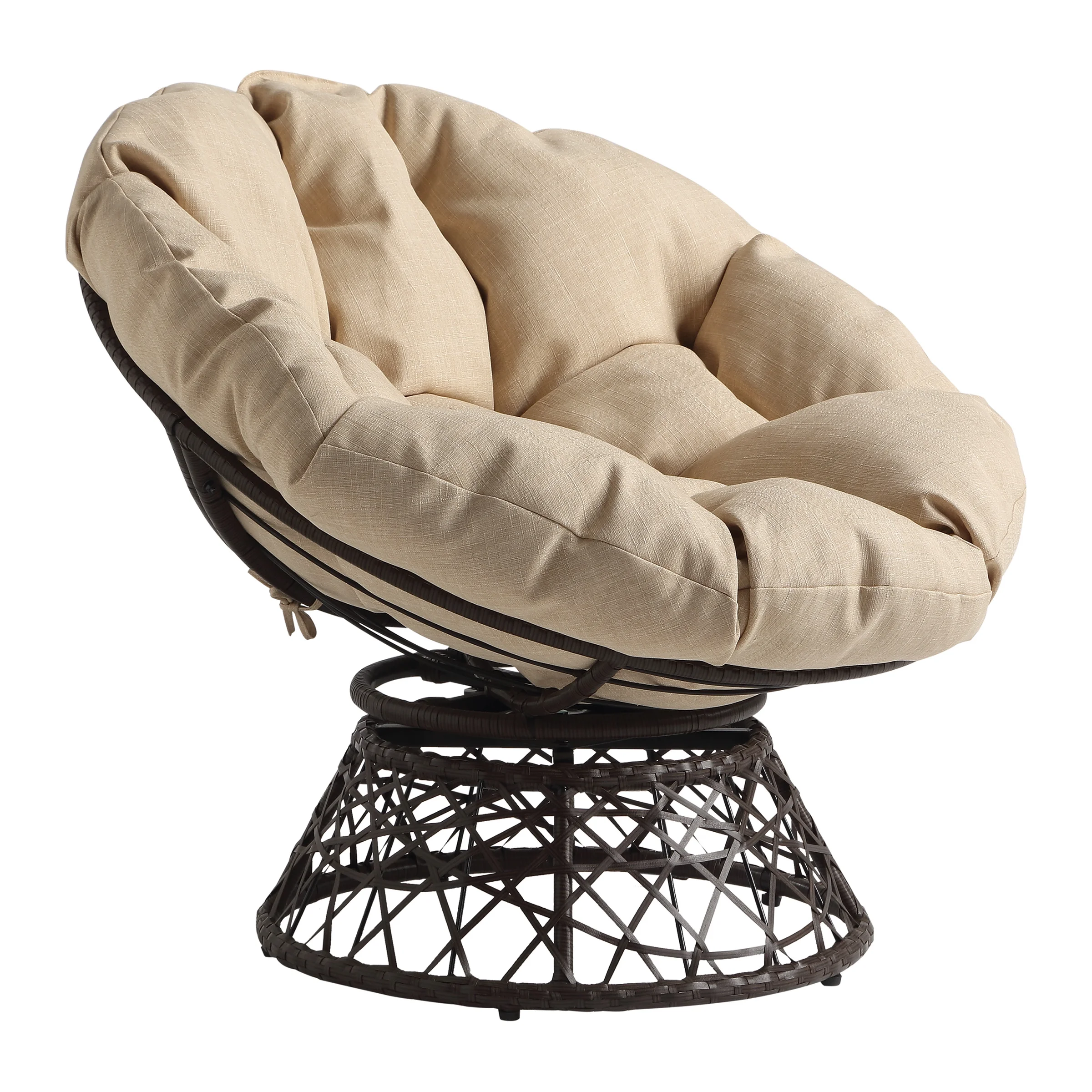 OSP Home Furnishings Papasan Chair with Cream Round Pillow Cushion and Brown Wicker Weave
