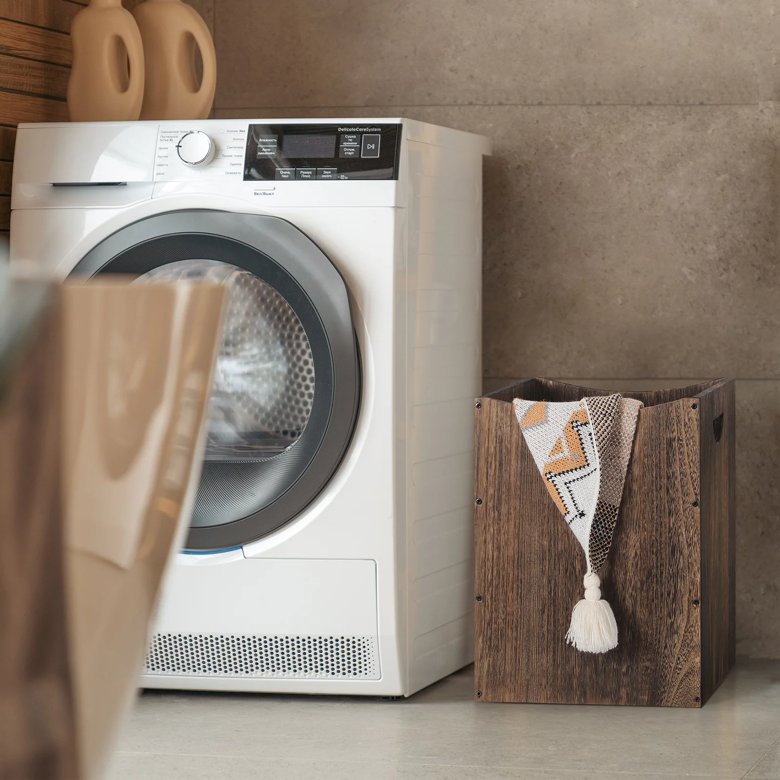 Wood Laundry Hamper Basket with Handles, 36L