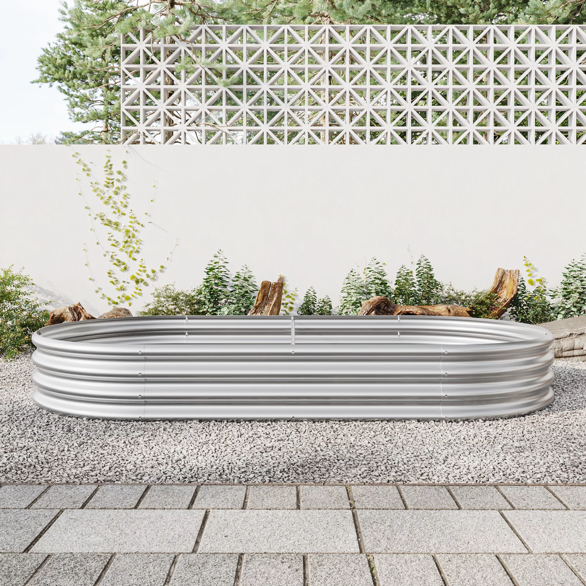 Raised Garden Bed Outdoor,&nbsp;&nbsp; Oval Large Metal Raised Planter Bed for for Plants, Vegetables, and Flowers - Silver