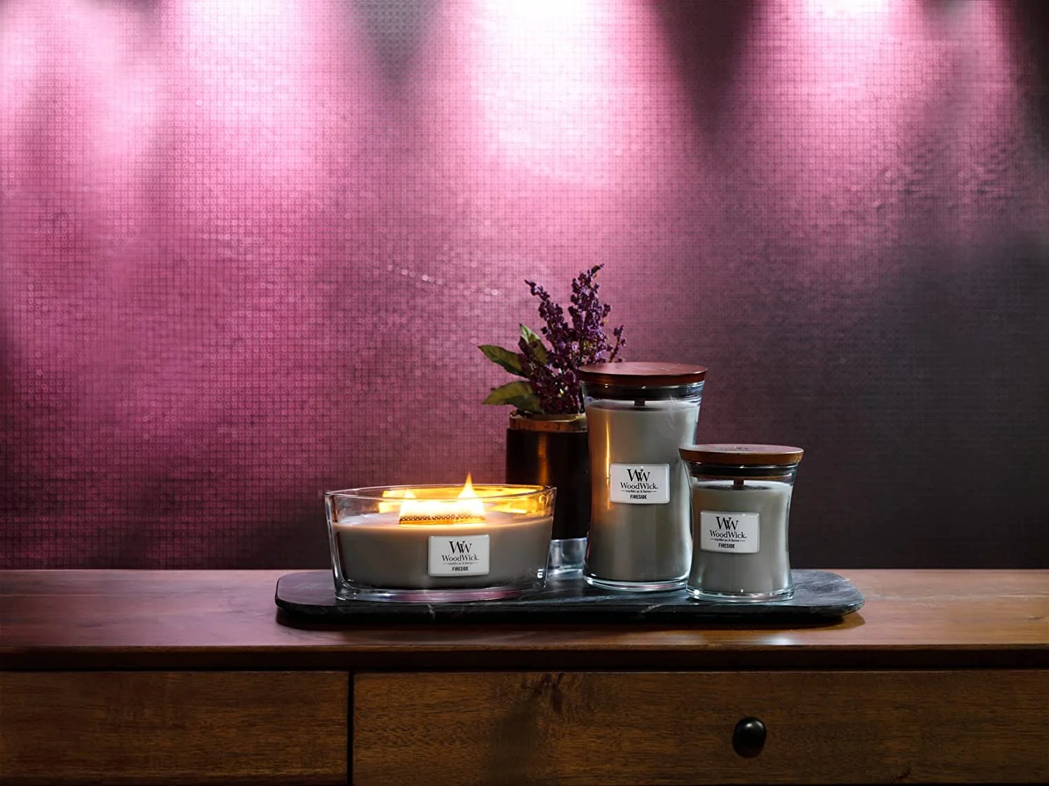 Medium Hourglass Candle, Fireside - Premium Soy Blend Wax, Pluswick Innovation Wood Wick, Made In