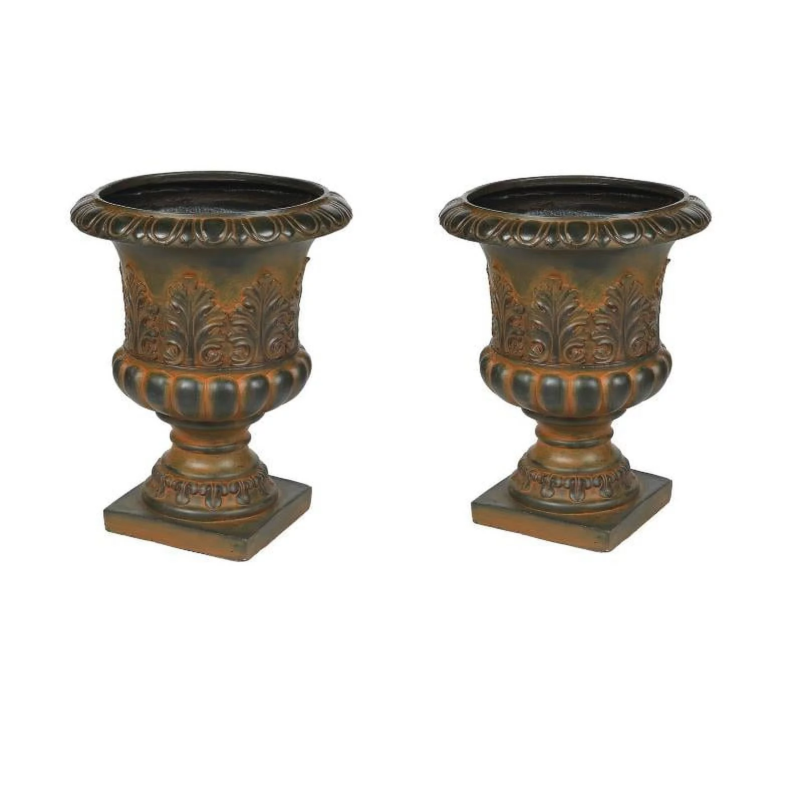 LuxenHome Set of 2 Weathered Orange/Brown MgO Urn Planter