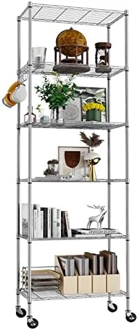 Homdox 6 Tier Wire Shelving Unit on Wheels, Storage Shelves for Garage Kitchen Living Room, Heavy Duty Shelving Rack, 21.26 x 11.42 x 72.05 inch (L x W x H)