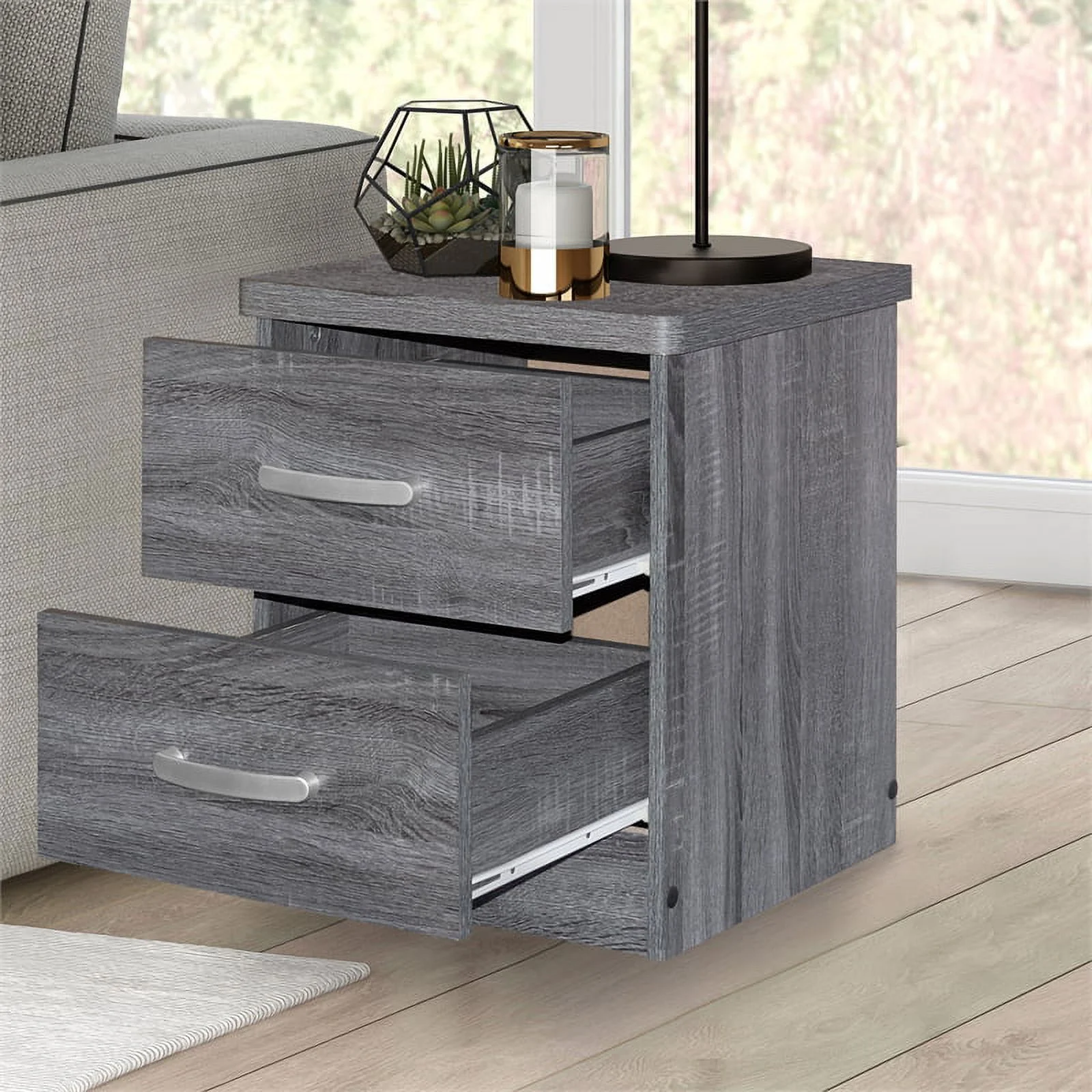 Home Square Faux Wood 2 Drawer Nightstand in Gray Finish - Set of 2