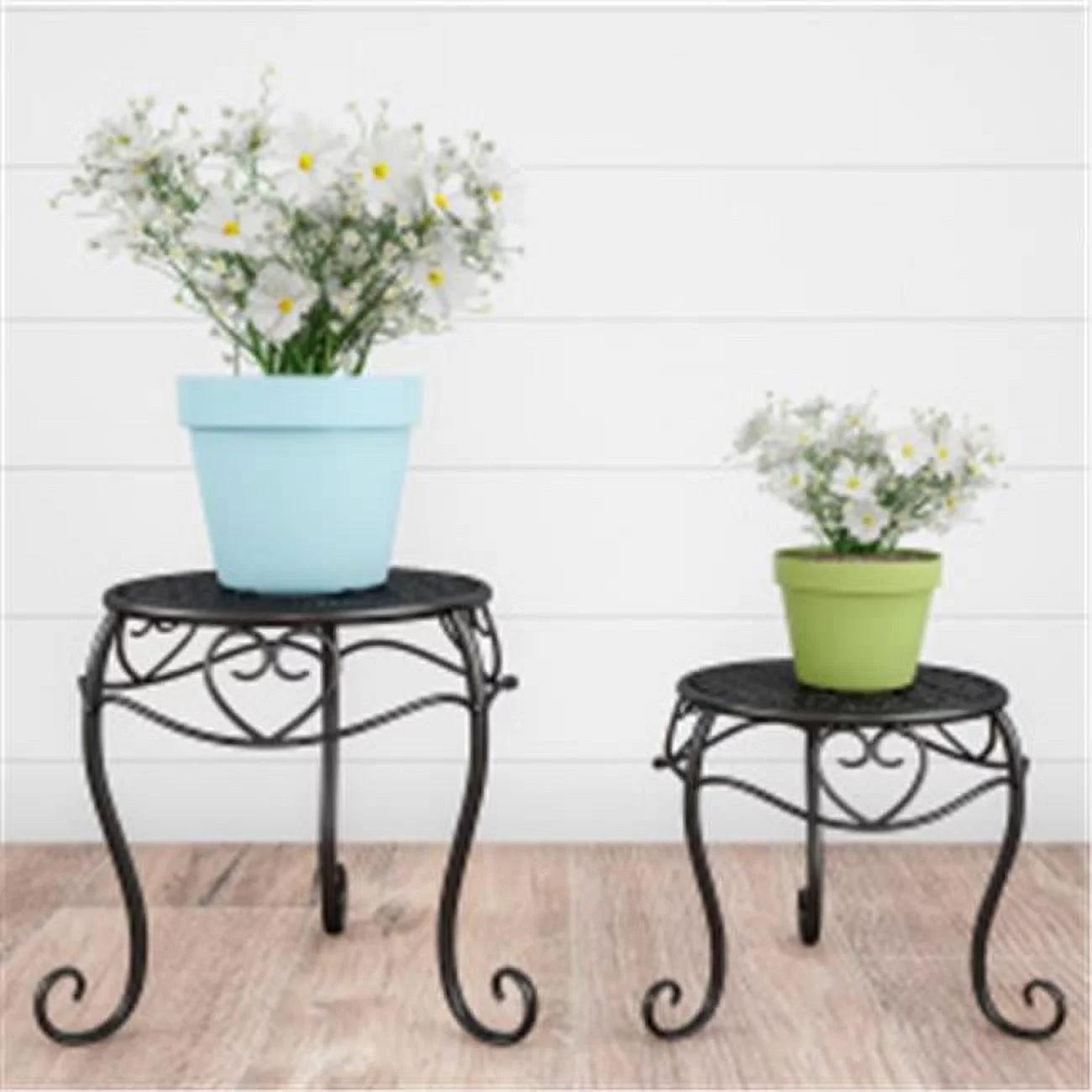 Set of 2 Nesting Round Metal Plant Stands - Black