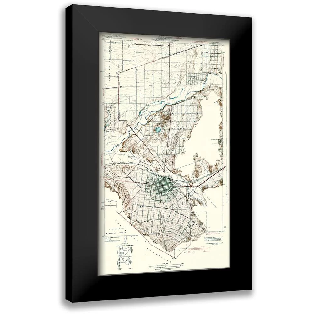 USGS 10x14 Black Modern Framed Museum Art Print Titled - Corona Vicinity California - USGS 1942