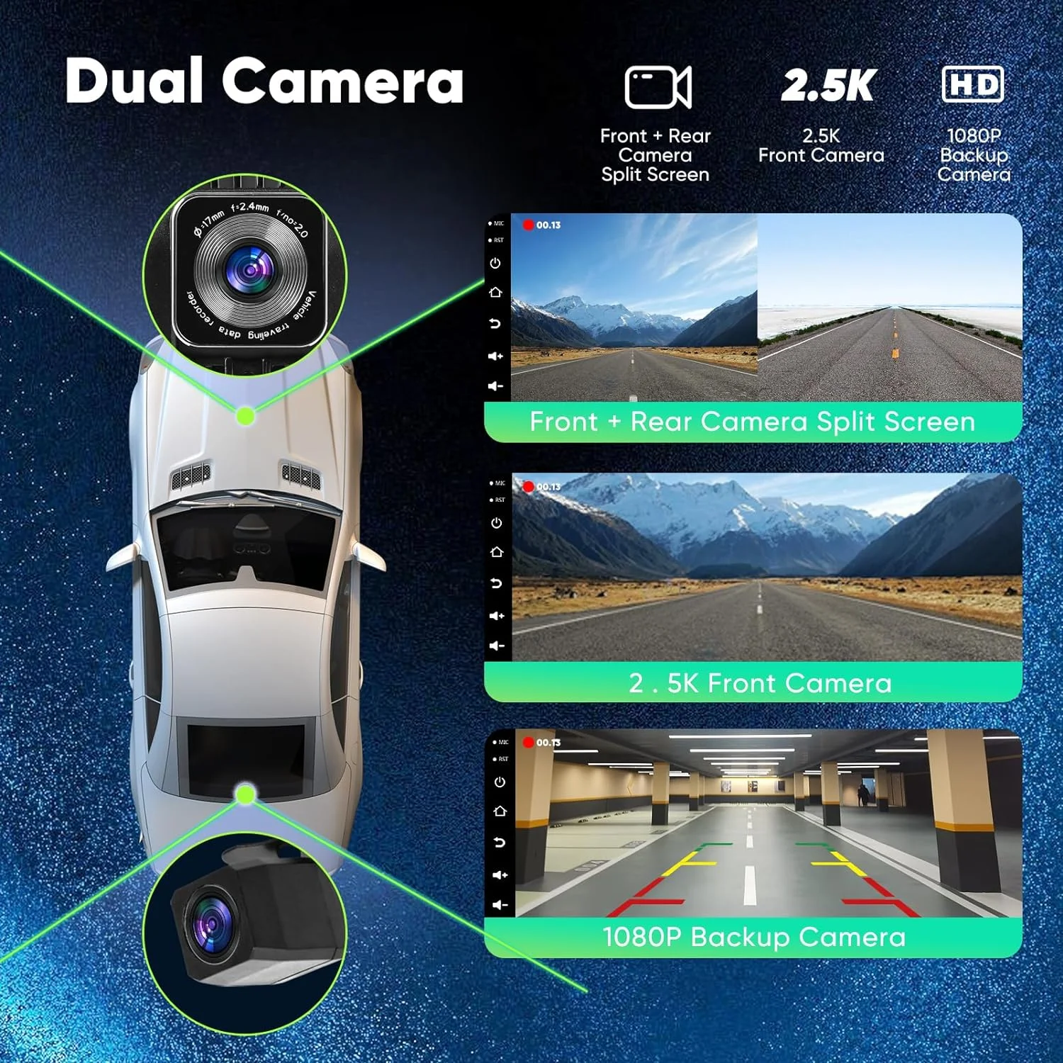 THONZER Portable Wireless Carplay Car Stereo with 2.5K Dash Cam - 9