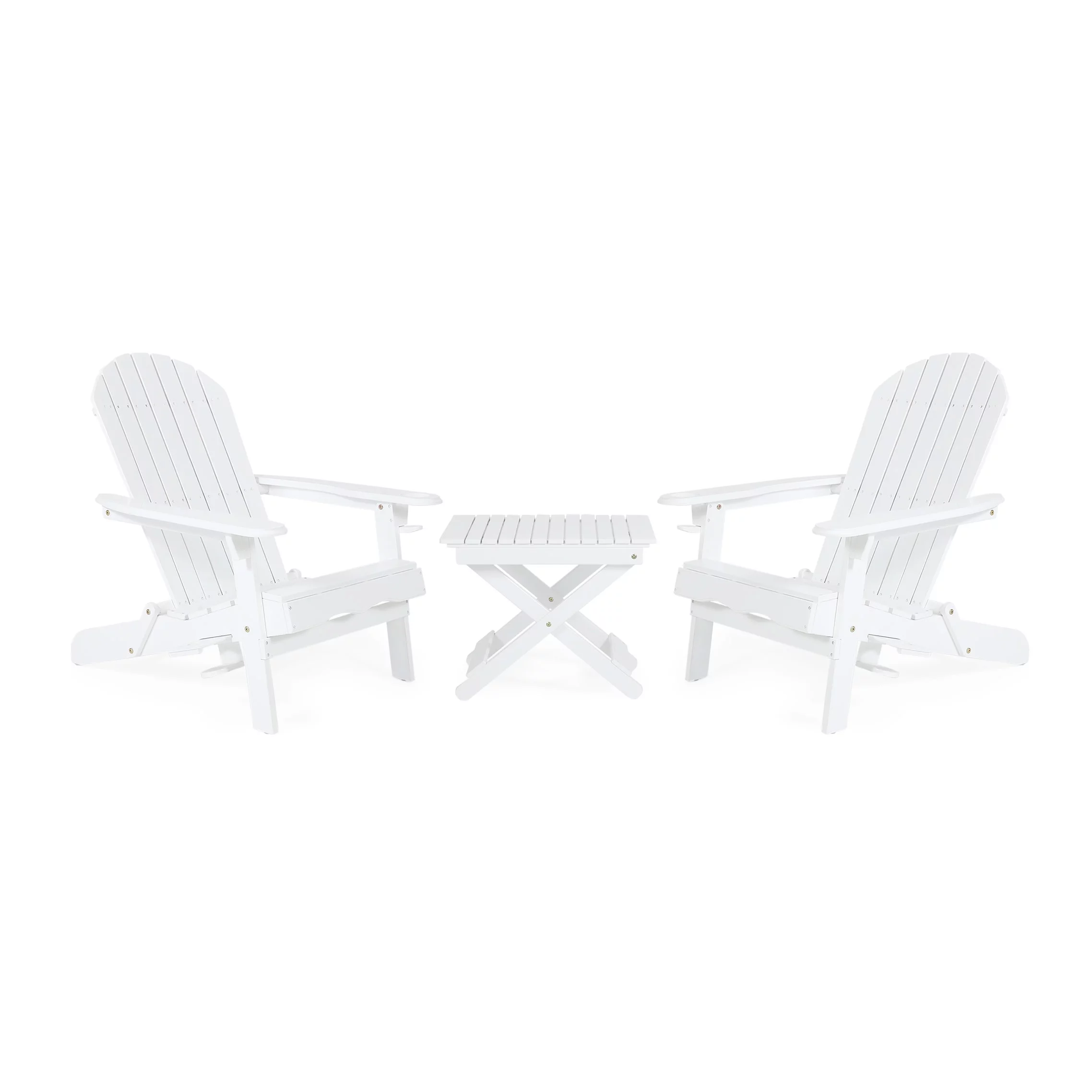 GDF Studio Kandyce Outdoor Acacia Wood Folding 3 Piece Adirondack Chat Set, White