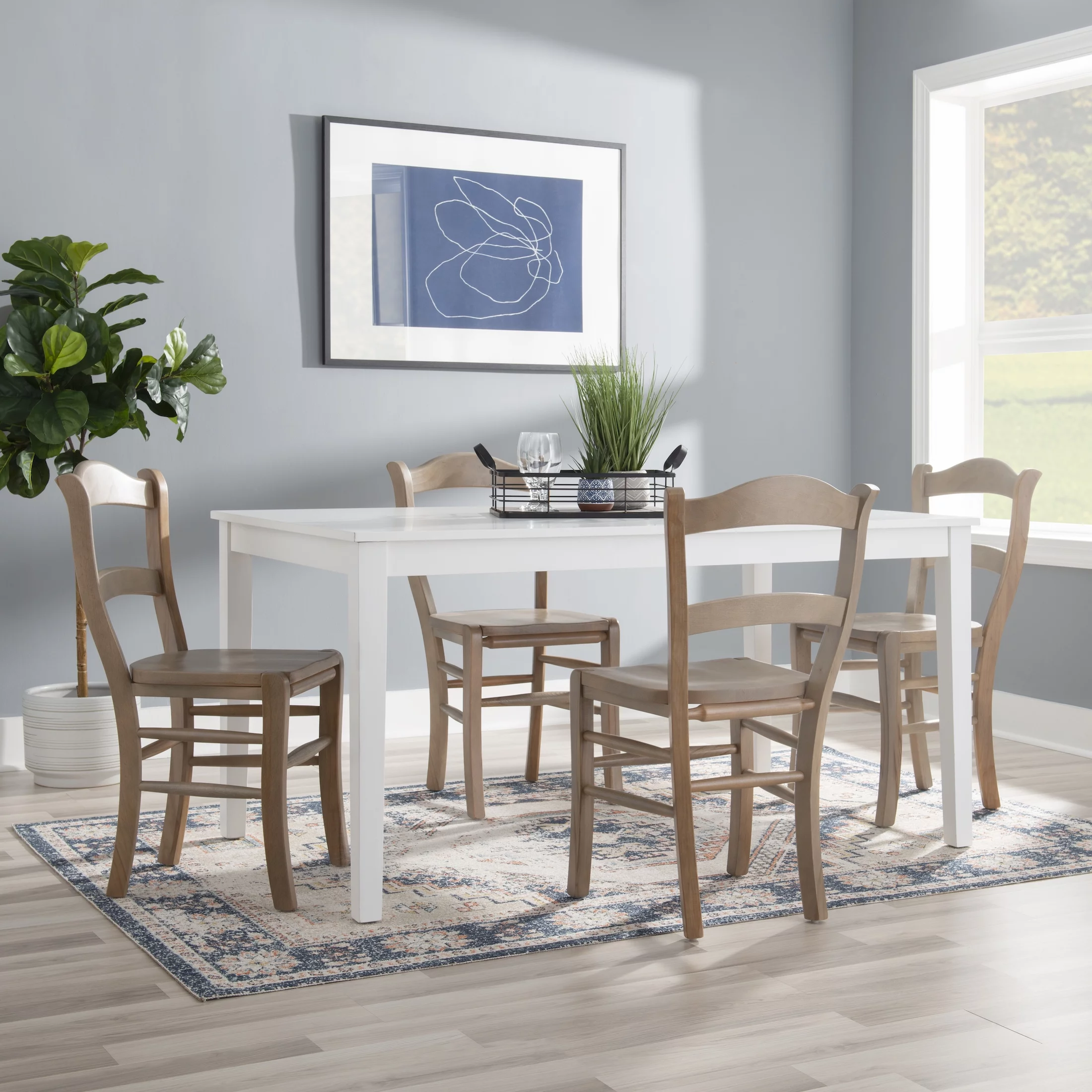 Linon Lantana Wood Dining Side Accent Chair, Set of 2, Natural