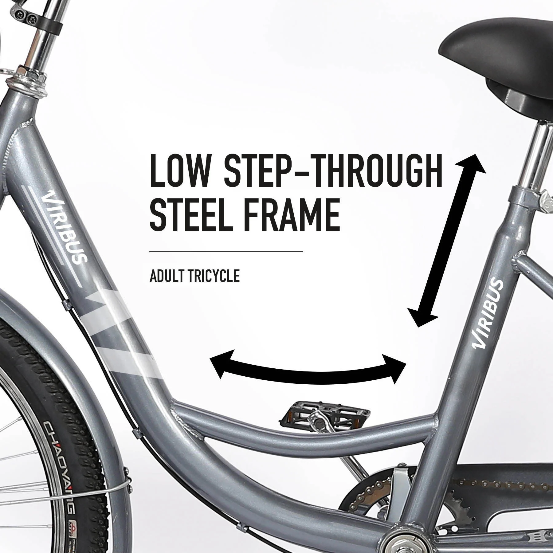 Viribus 24 inch Single Speed Adult Tricycle 3 Wheel Cruiser Bike with Removable Basket  for Men & Women, Gray