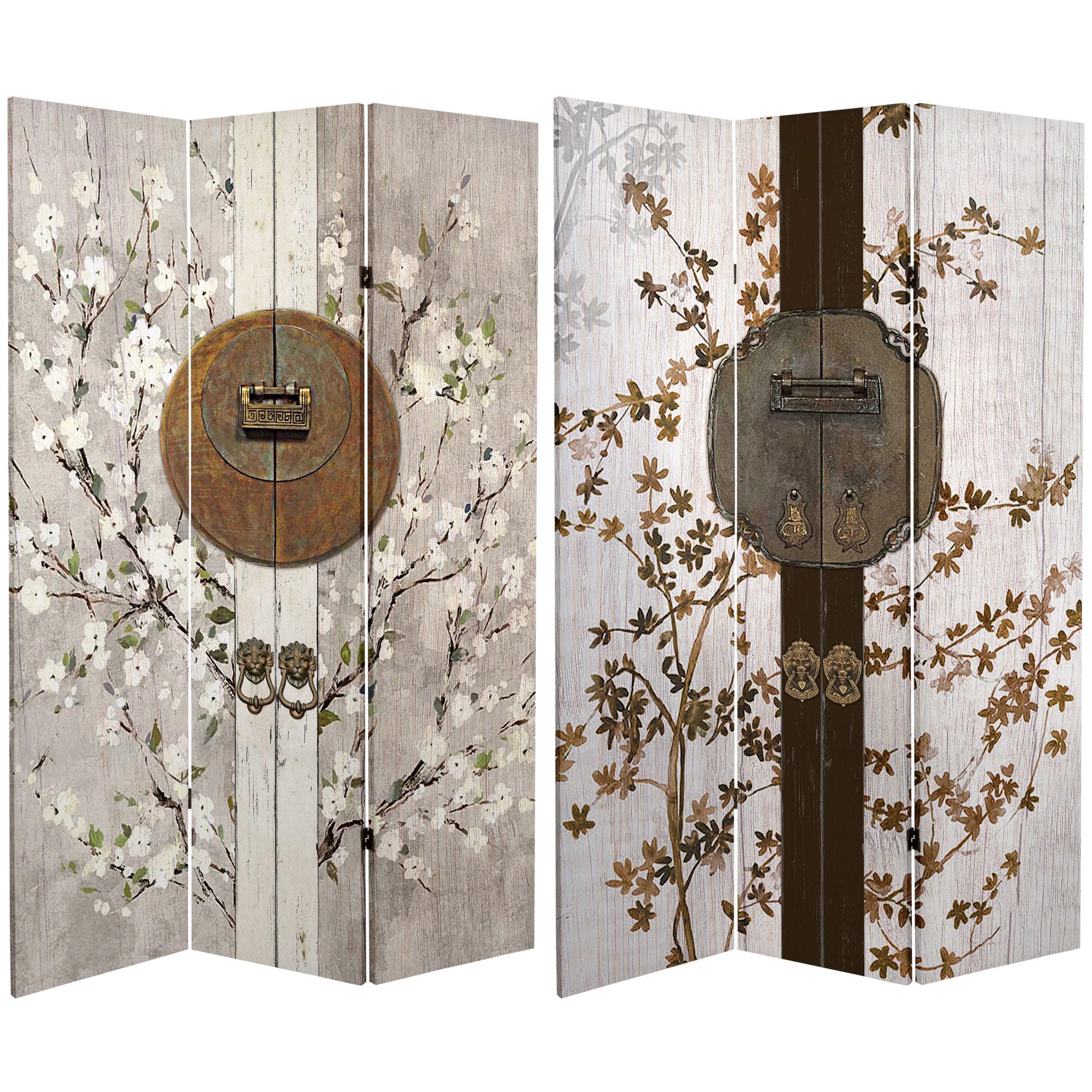 Oriental Furniture 6 ft. Tall Asian Lock Canvas Room Divider - 3 Panel